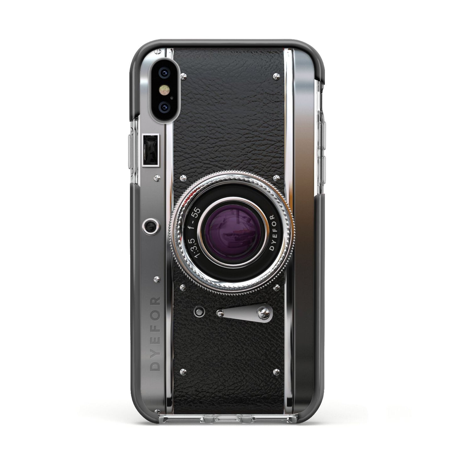 Camera Apple iPhone Xs Impact Case Black Edge on Silver Phone