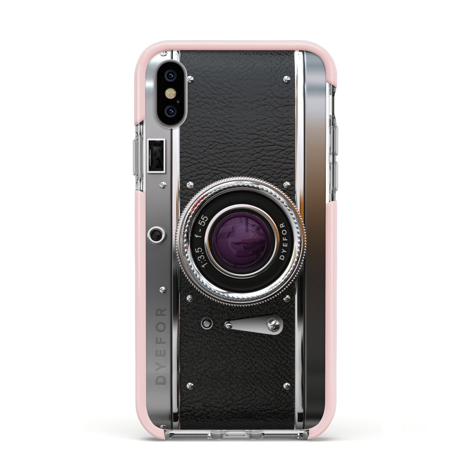 Camera Apple iPhone Xs Impact Case Pink Edge on Silver Phone