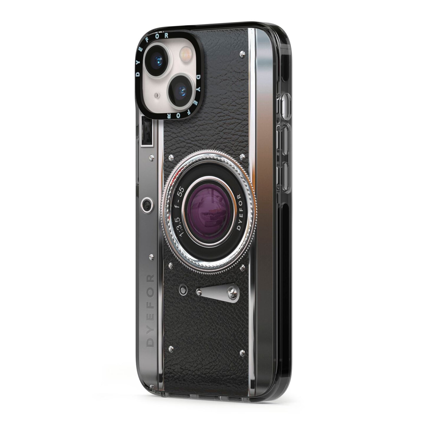 Camera iPhone 13 Black Impact Case Side Angle on Silver phone