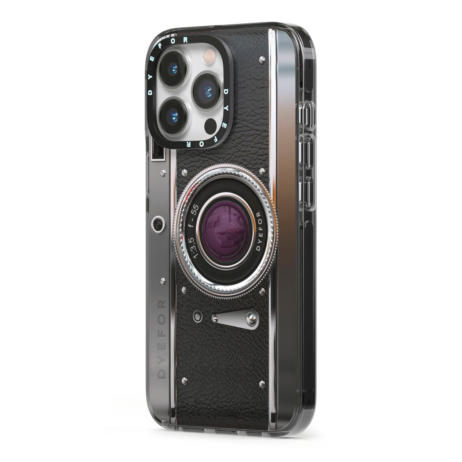 Camera iPhone 13 Pro Black Impact Case Side Angle on Silver phone