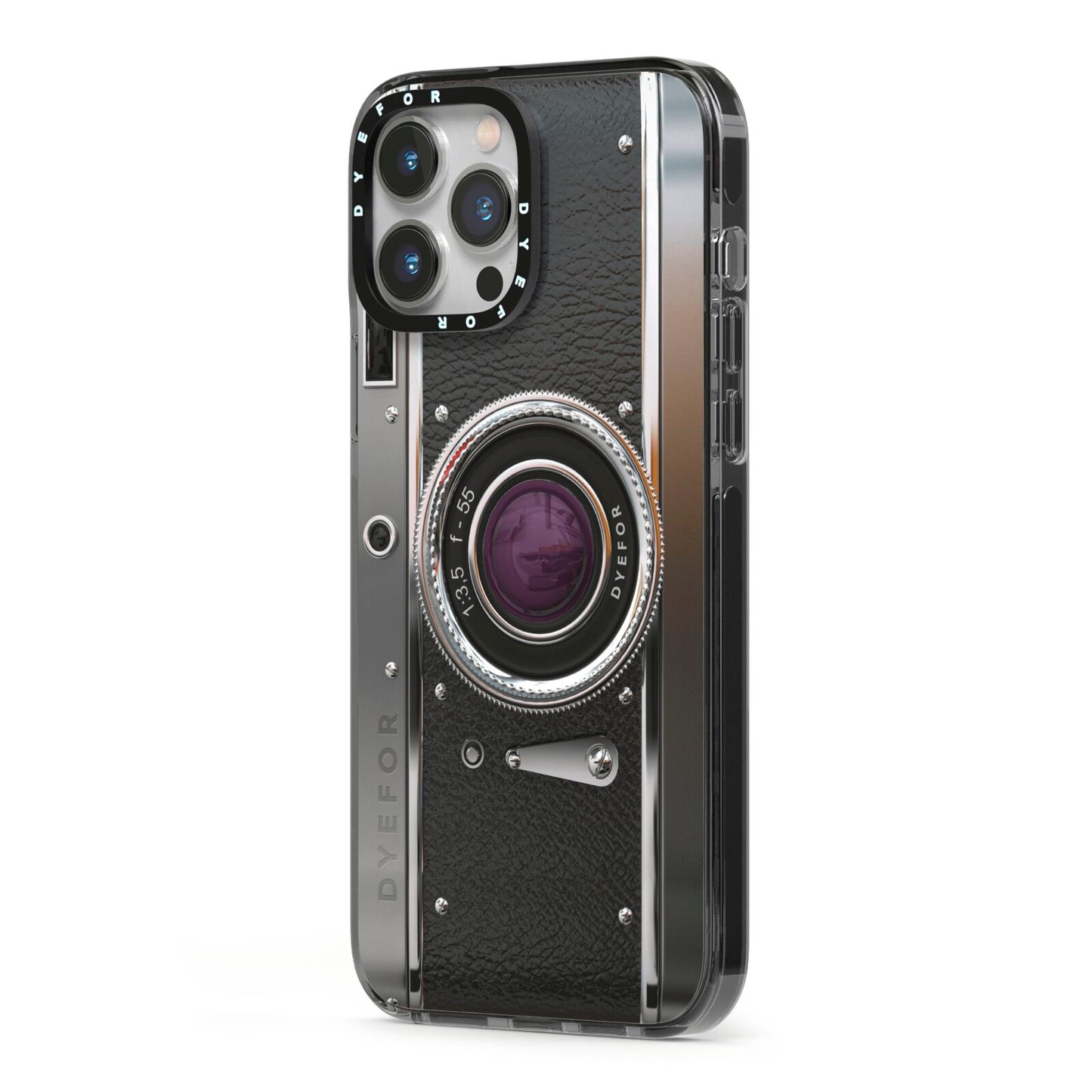 Camera iPhone 13 Pro Max Black Impact Case Side Angle on Silver phone