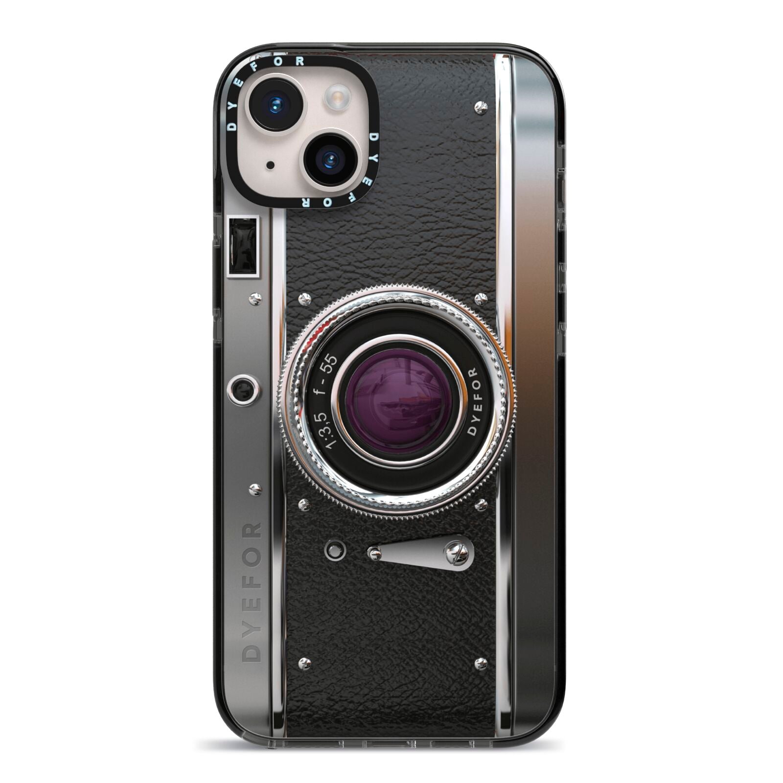 Camera iPhone 14 Plus Black Impact Case on Silver phone