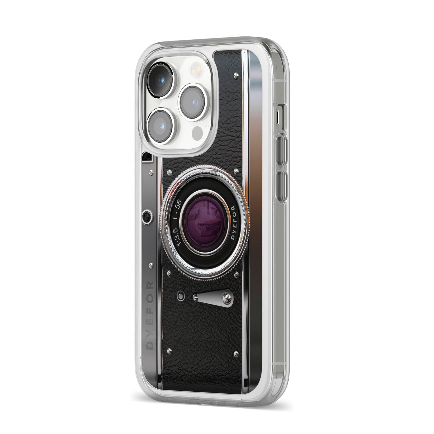 Camera iPhone 14 Pro Clear Tough Case Silver Angled Image