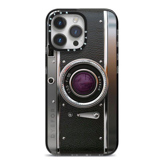 Camera iPhone 14 Pro Max Black Impact Case on Silver phone