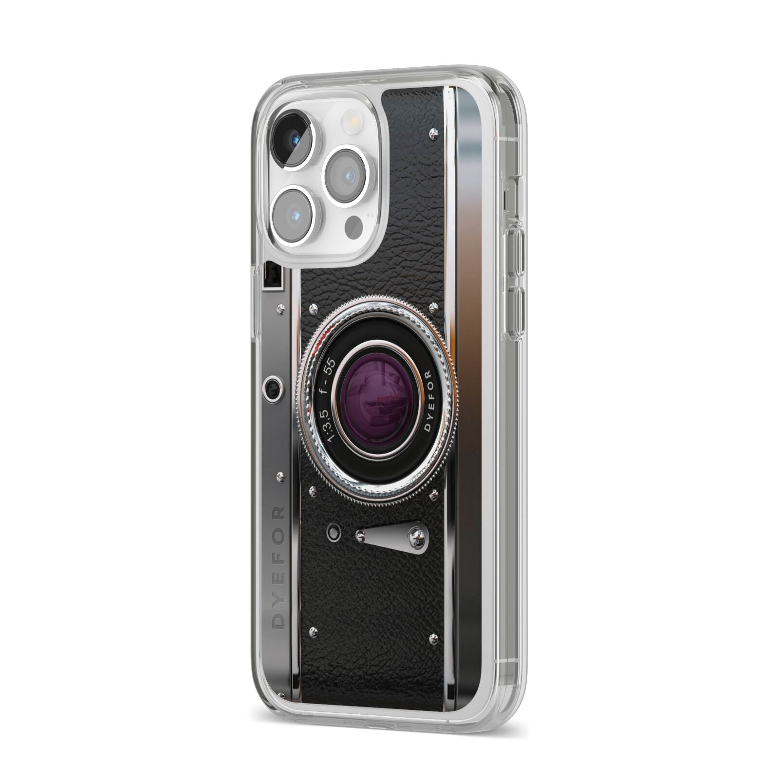 Camera iPhone 14 Pro Max Clear Tough Case Silver Angled Image