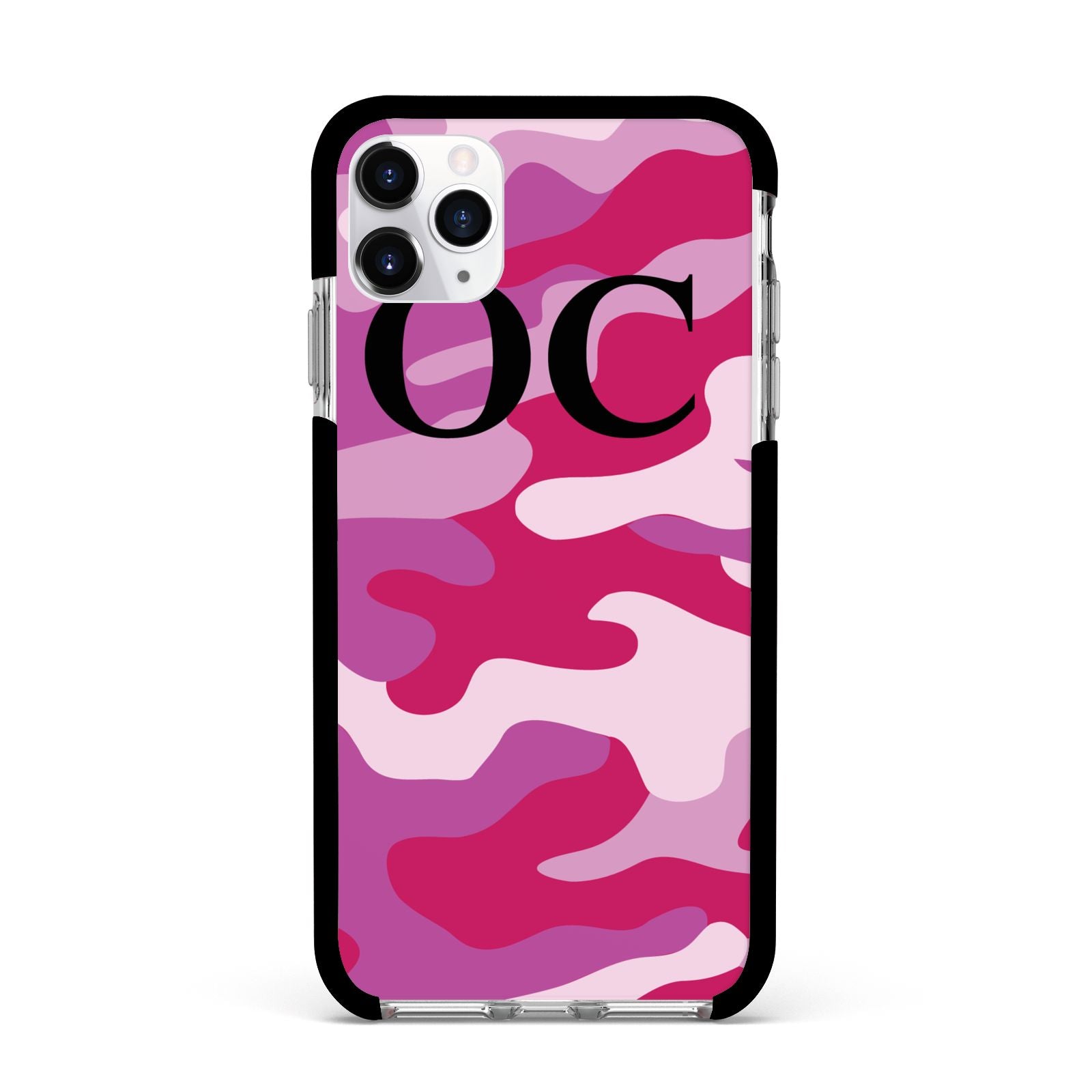 Camouflage Personalised Apple iPhone 11 Pro Max in Silver with Black Impact Case