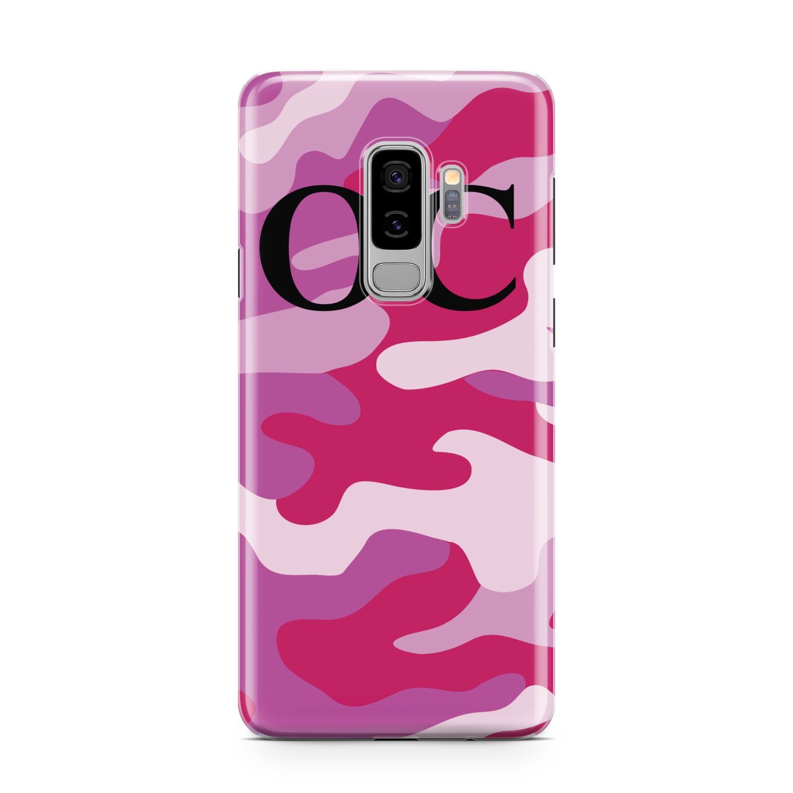 Camouflage Personalised Samsung Galaxy S9 Plus Case on Silver phone