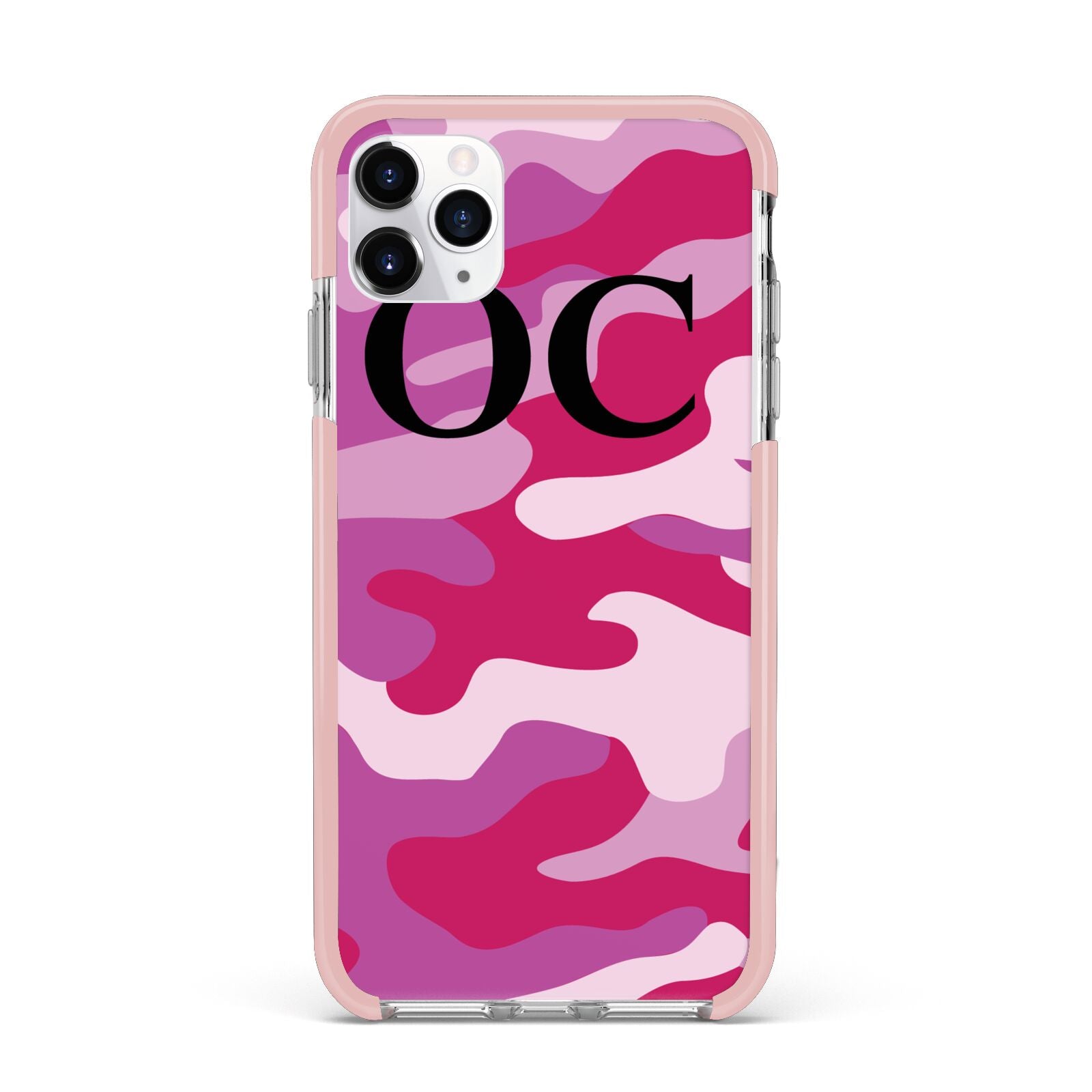 Camouflage Personalised iPhone 11 Pro Max Impact Pink Edge Case