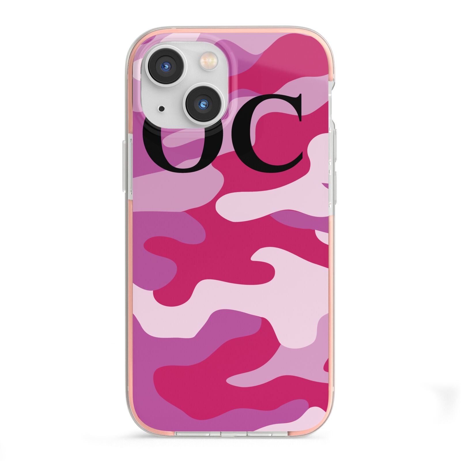 Camouflage Personalised iPhone 13 Mini TPU Impact Case with Pink Edges