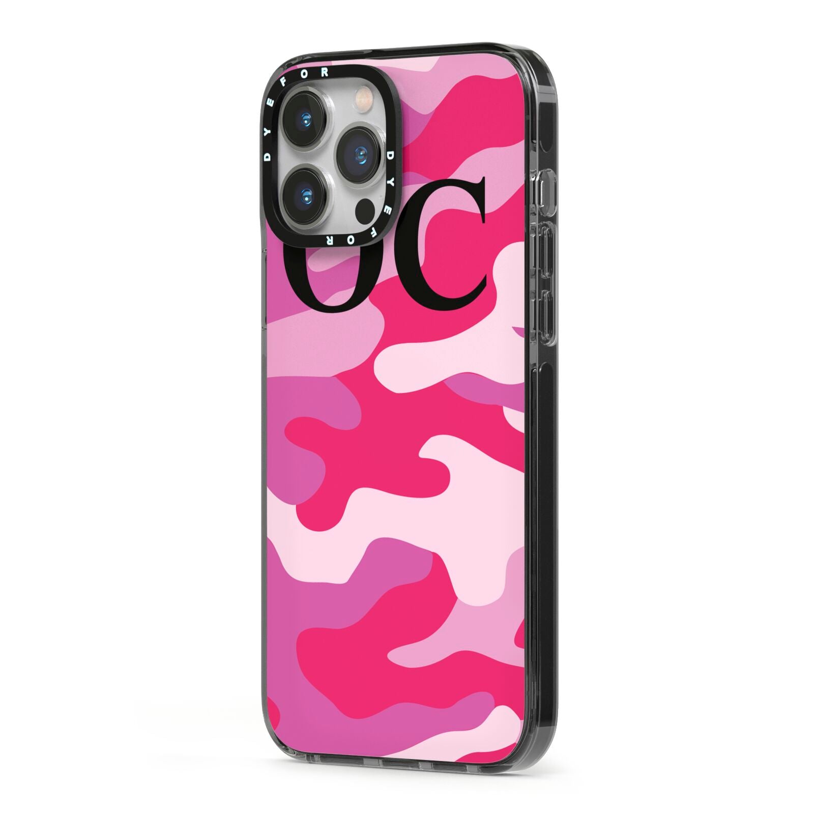 Camouflage Personalised iPhone 13 Pro Max Black Impact Case Side Angle on Silver phone