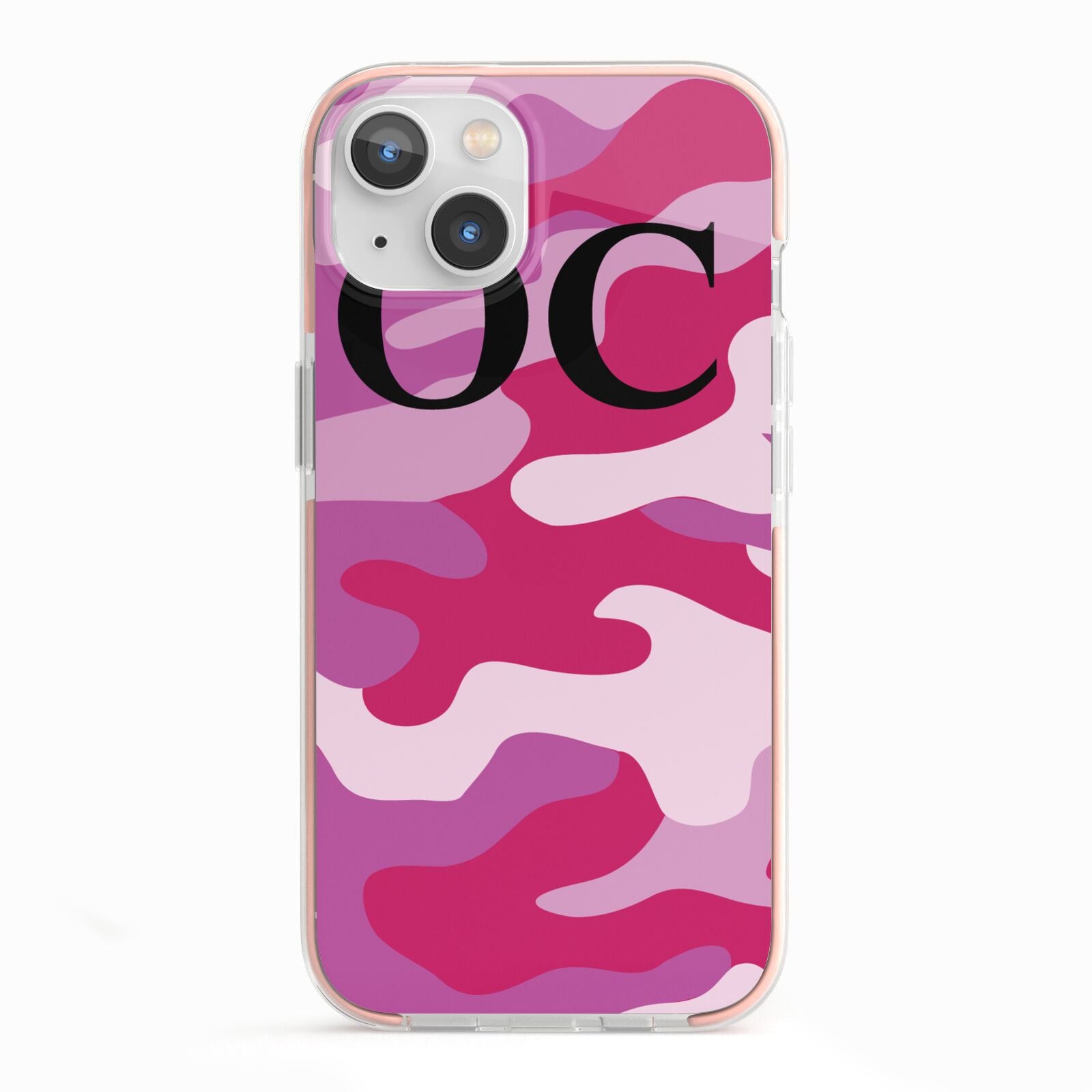 Camouflage Personalised iPhone 13 TPU Impact Case with Pink Edges