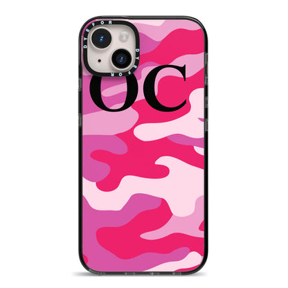 Camouflage Personalised iPhone 14 Plus Black Impact Case on Silver phone