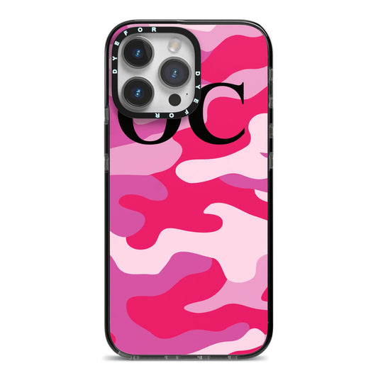 Camouflage Personalised iPhone 14 Pro Max Black Impact Case on Silver phone