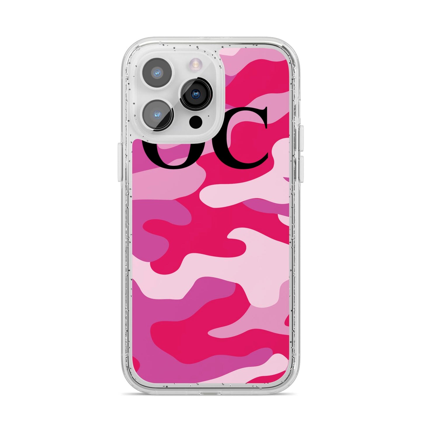 Camouflage Personalised iPhone 14 Pro Max Glitter Tough Case Silver