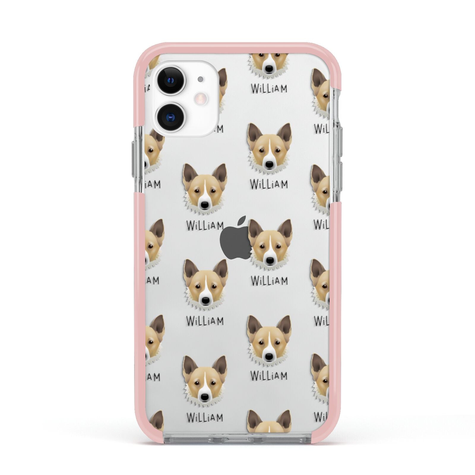 Canaan Dog Icon with Name Apple iPhone 11 in White with Pink Impact Case