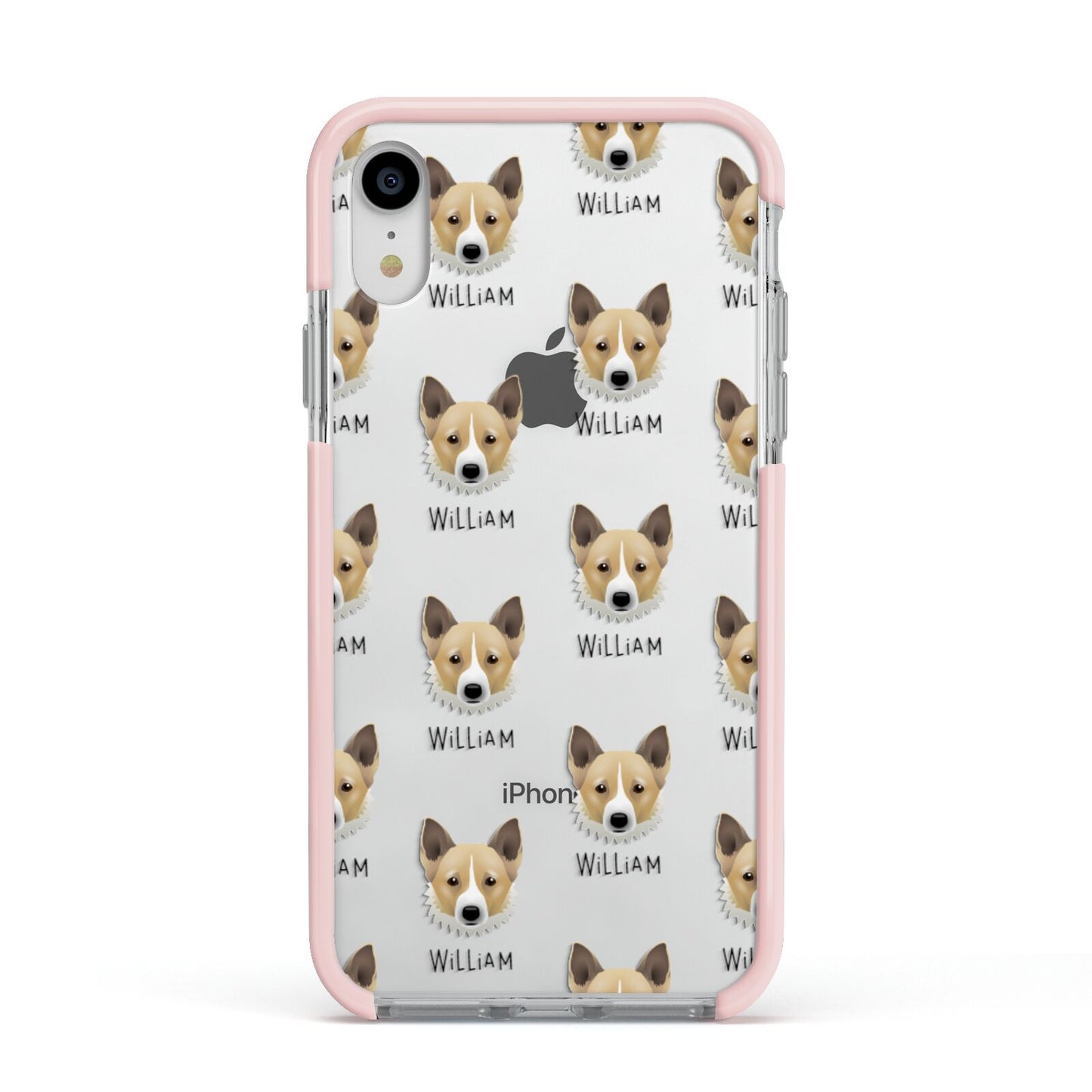 Canaan Dog Icon with Name Apple iPhone XR Impact Case Pink Edge on Silver Phone