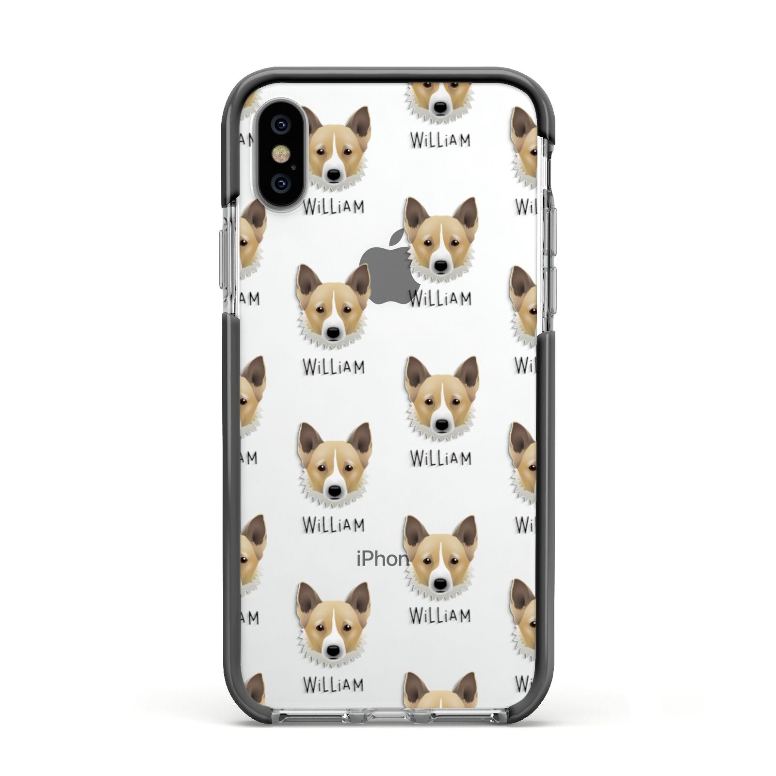 Canaan Dog Icon with Name Apple iPhone Xs Impact Case Black Edge on Silver Phone