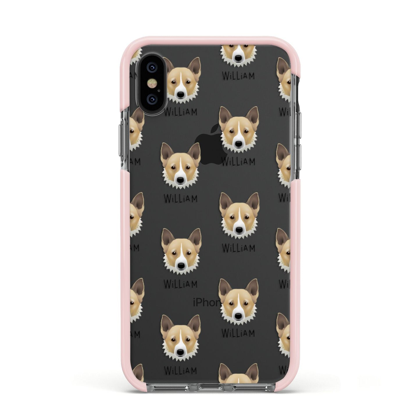Canaan Dog Icon with Name Apple iPhone Xs Impact Case Pink Edge on Black Phone