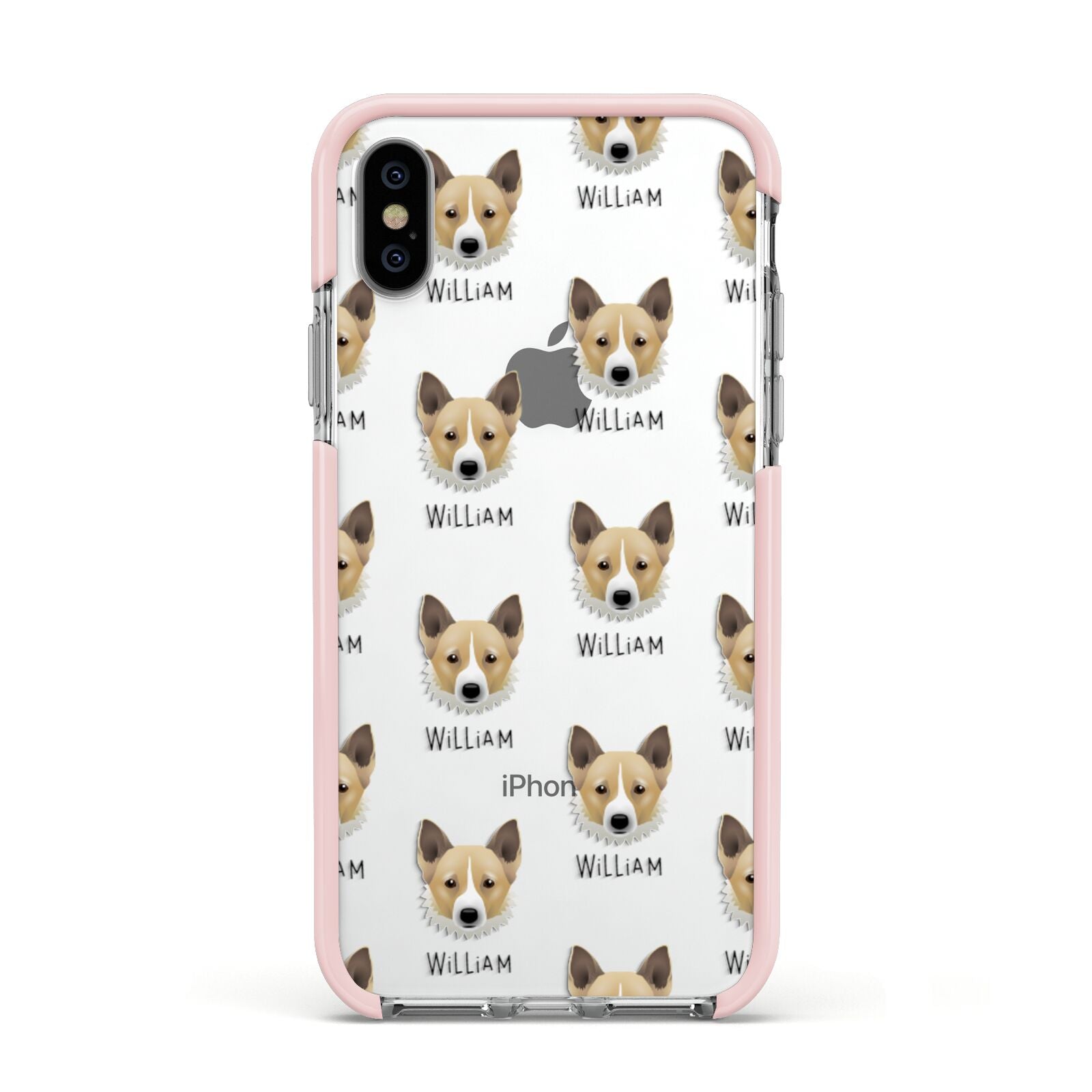 Canaan Dog Icon with Name Apple iPhone Xs Impact Case Pink Edge on Silver Phone