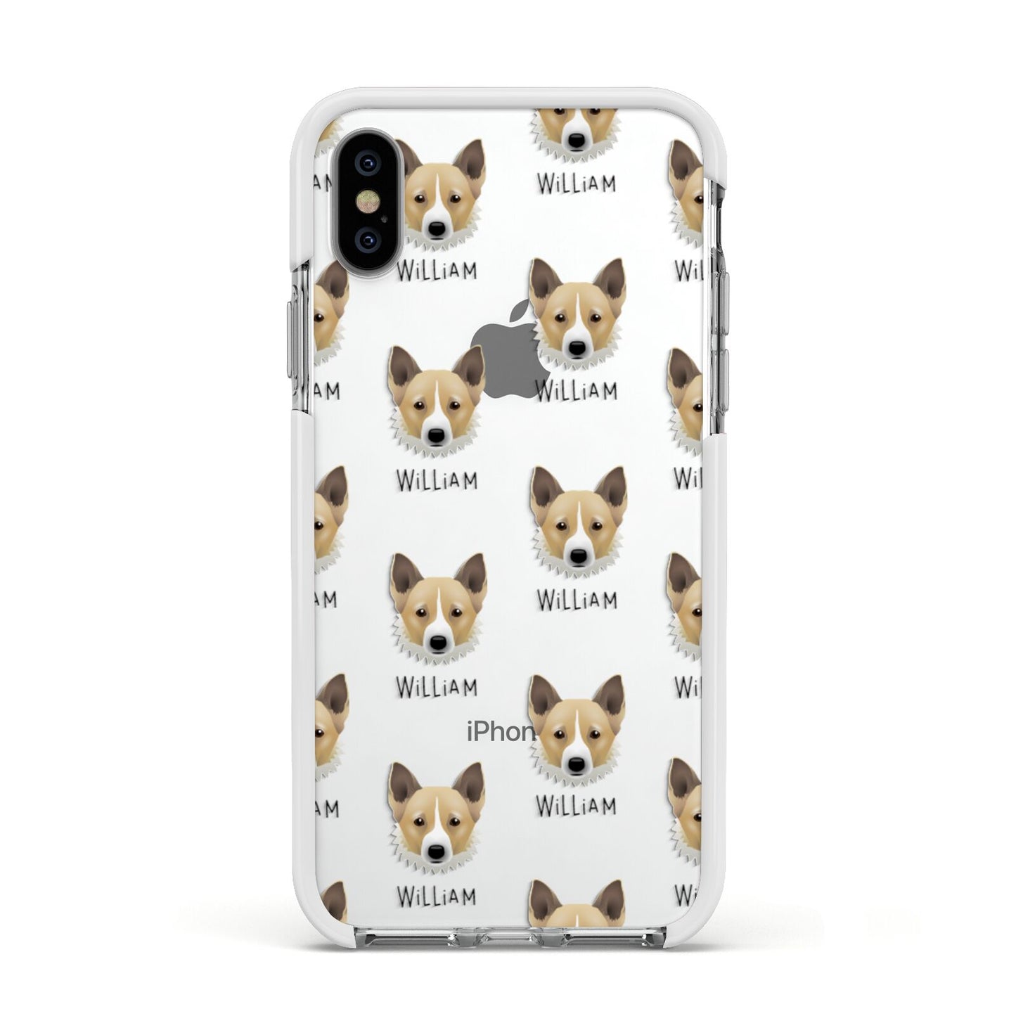 Canaan Dog Icon with Name Apple iPhone Xs Impact Case White Edge on Silver Phone