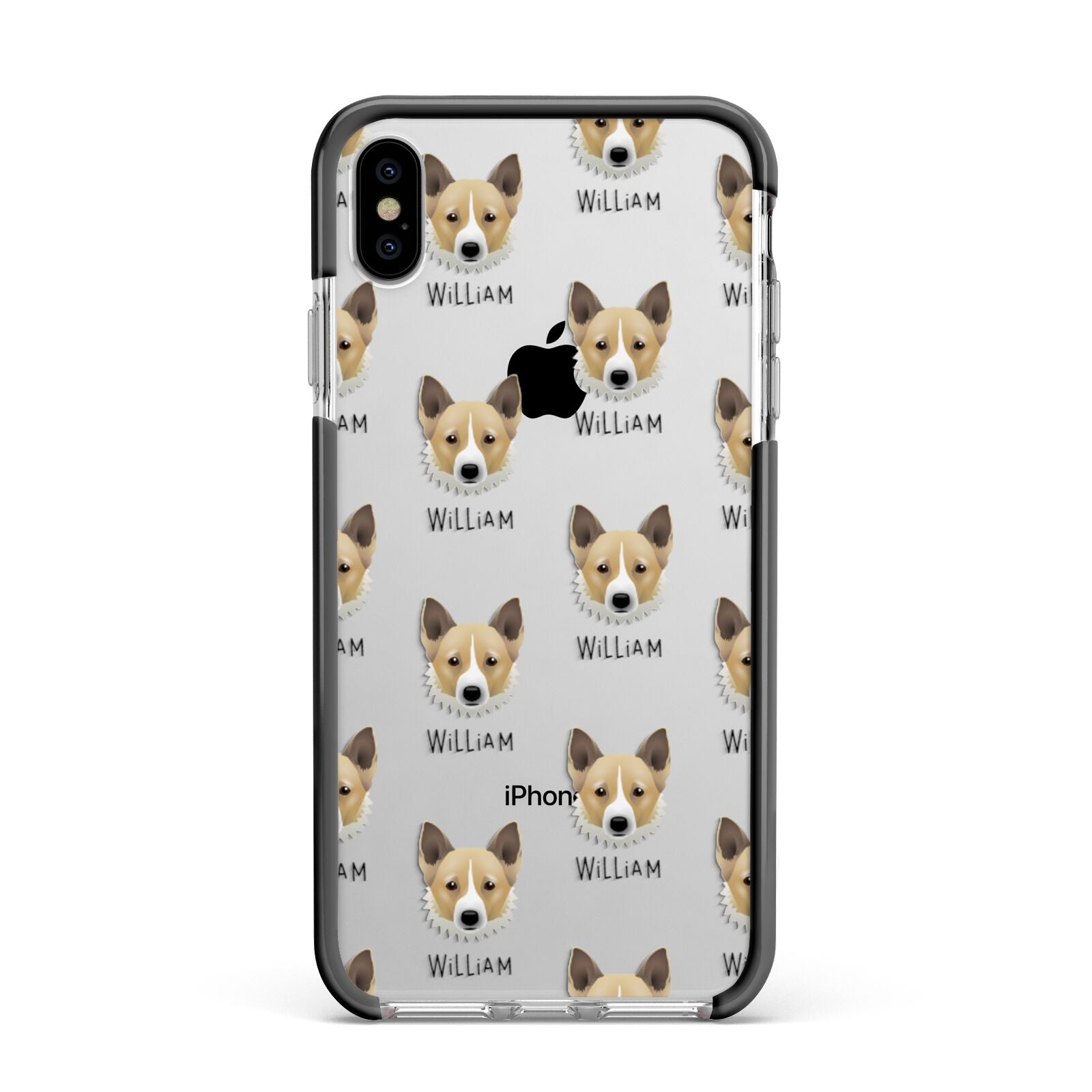 Canaan Dog Icon with Name Apple iPhone Xs Max Impact Case Black Edge on Silver Phone