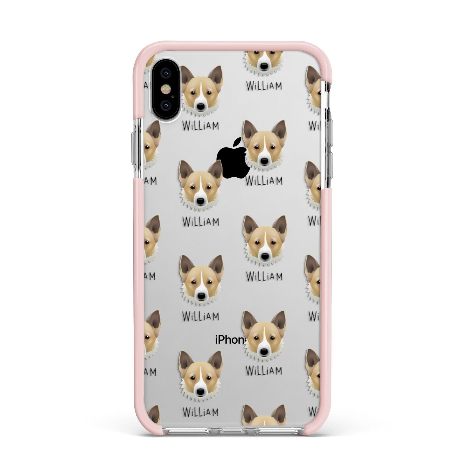 Canaan Dog Icon with Name Apple iPhone Xs Max Impact Case Pink Edge on Silver Phone
