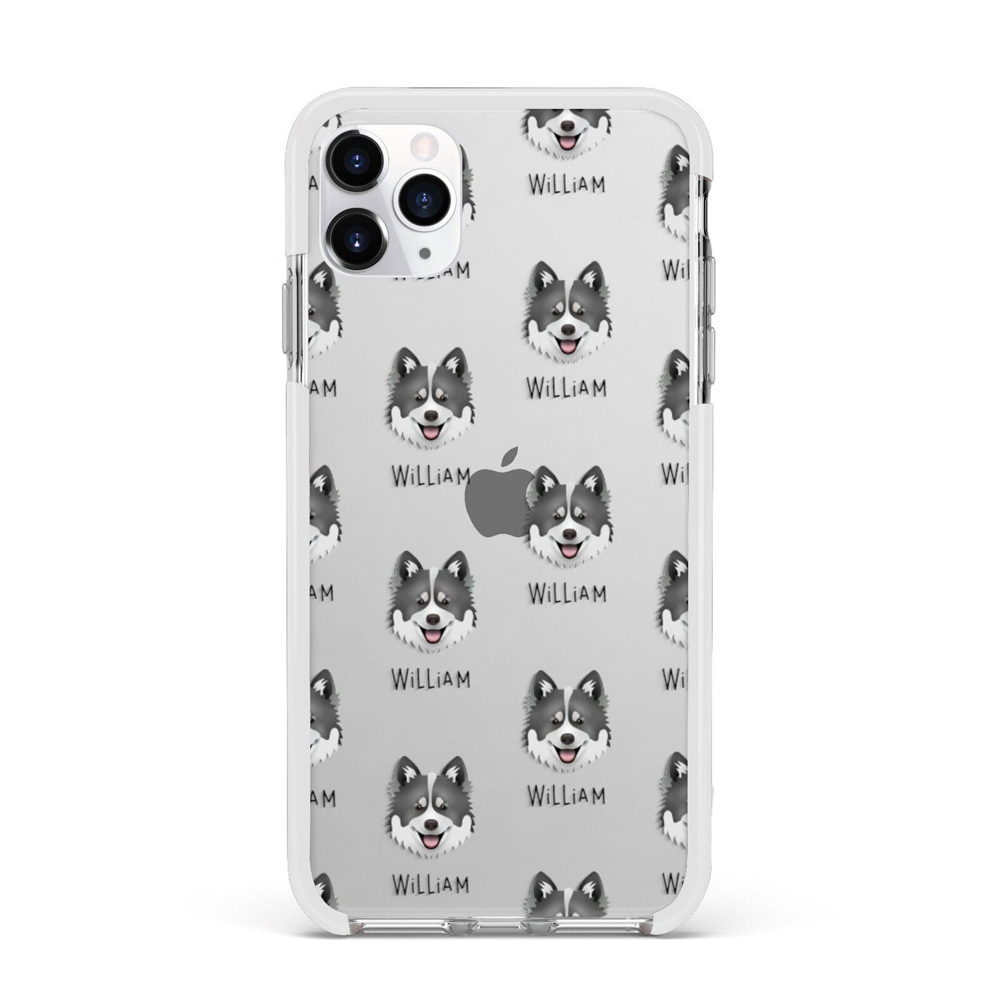 Canadian Eskimo Dog Icon with Name Apple iPhone 11 Pro Max in Silver with White Impact Case