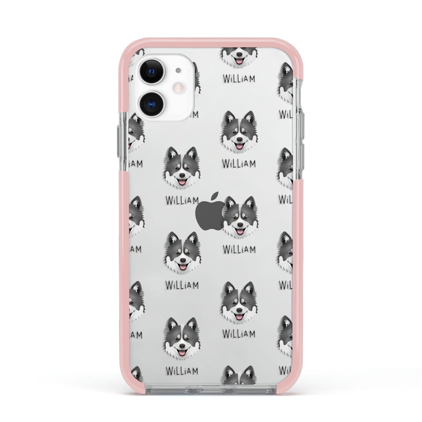 Canadian Eskimo Dog Icon with Name Apple iPhone 11 in White with Pink Impact Case