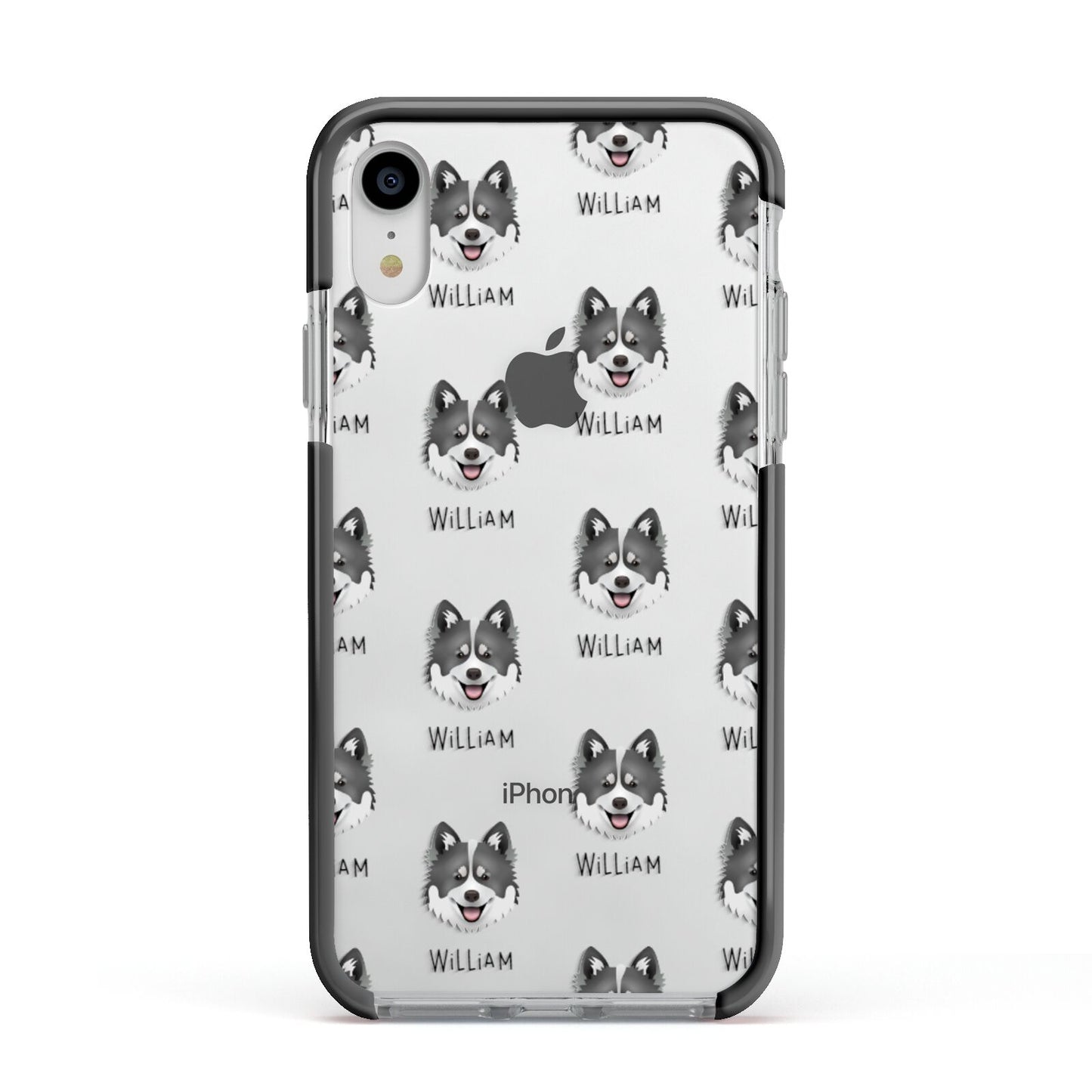 Canadian Eskimo Dog Icon with Name Apple iPhone XR Impact Case Black Edge on Silver Phone