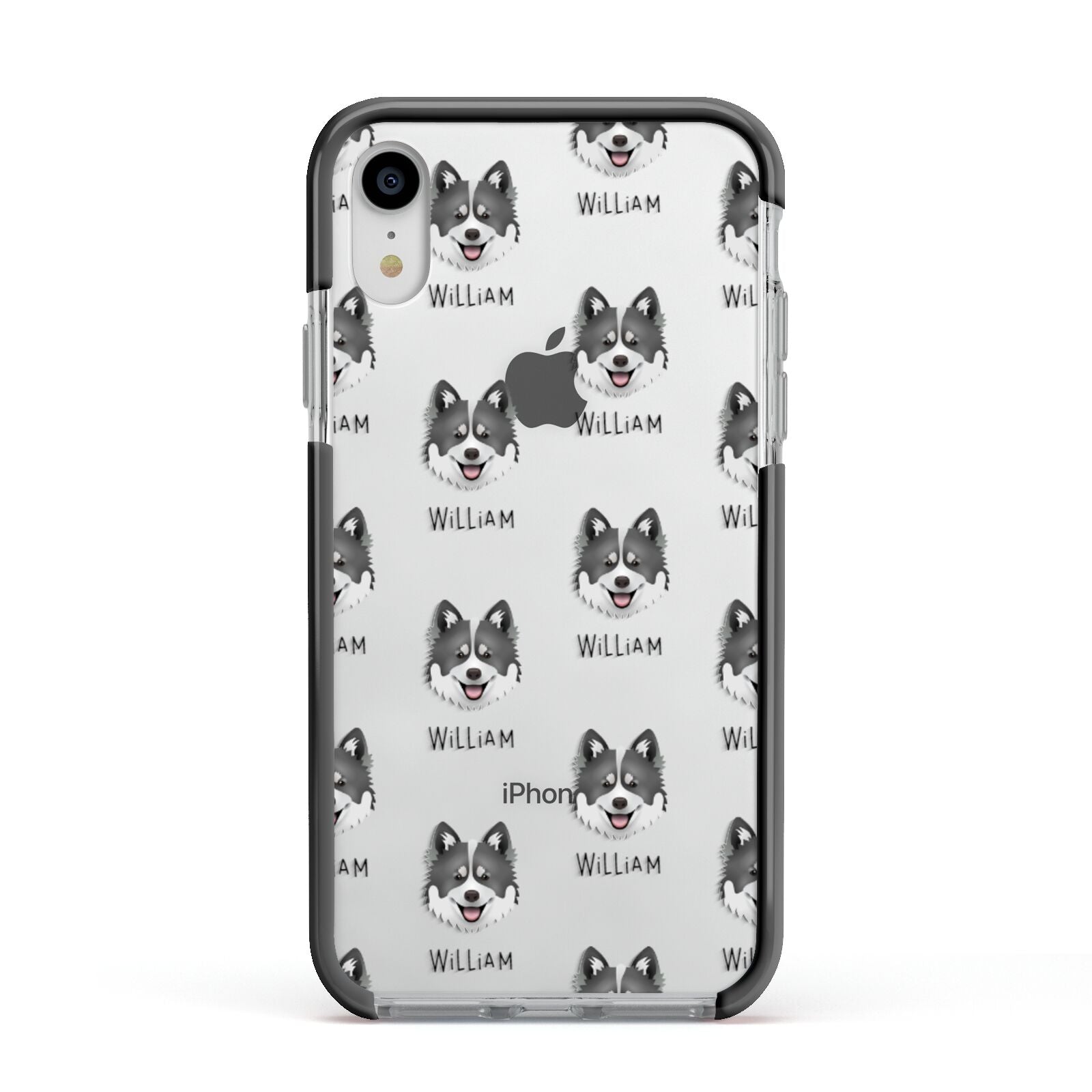 Canadian Eskimo Dog Icon with Name Apple iPhone XR Impact Case Black Edge on Silver Phone