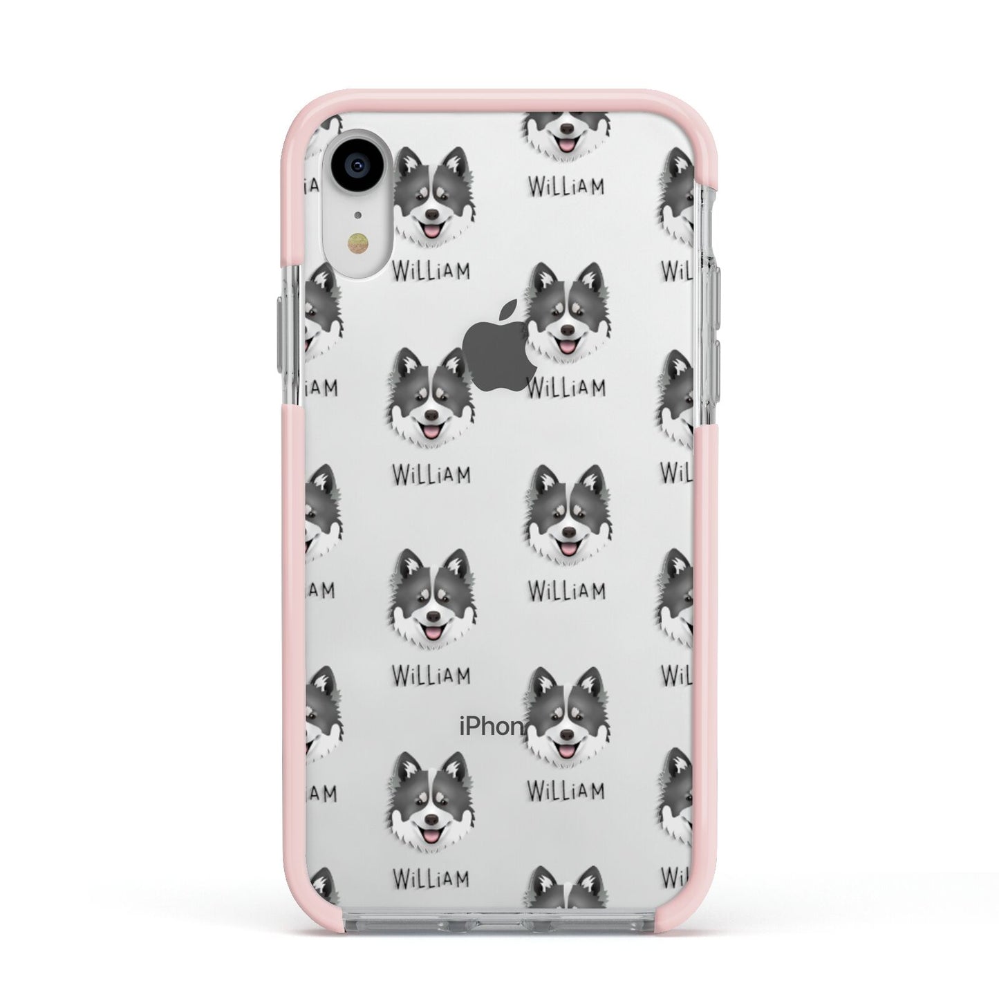 Canadian Eskimo Dog Icon with Name Apple iPhone XR Impact Case Pink Edge on Silver Phone