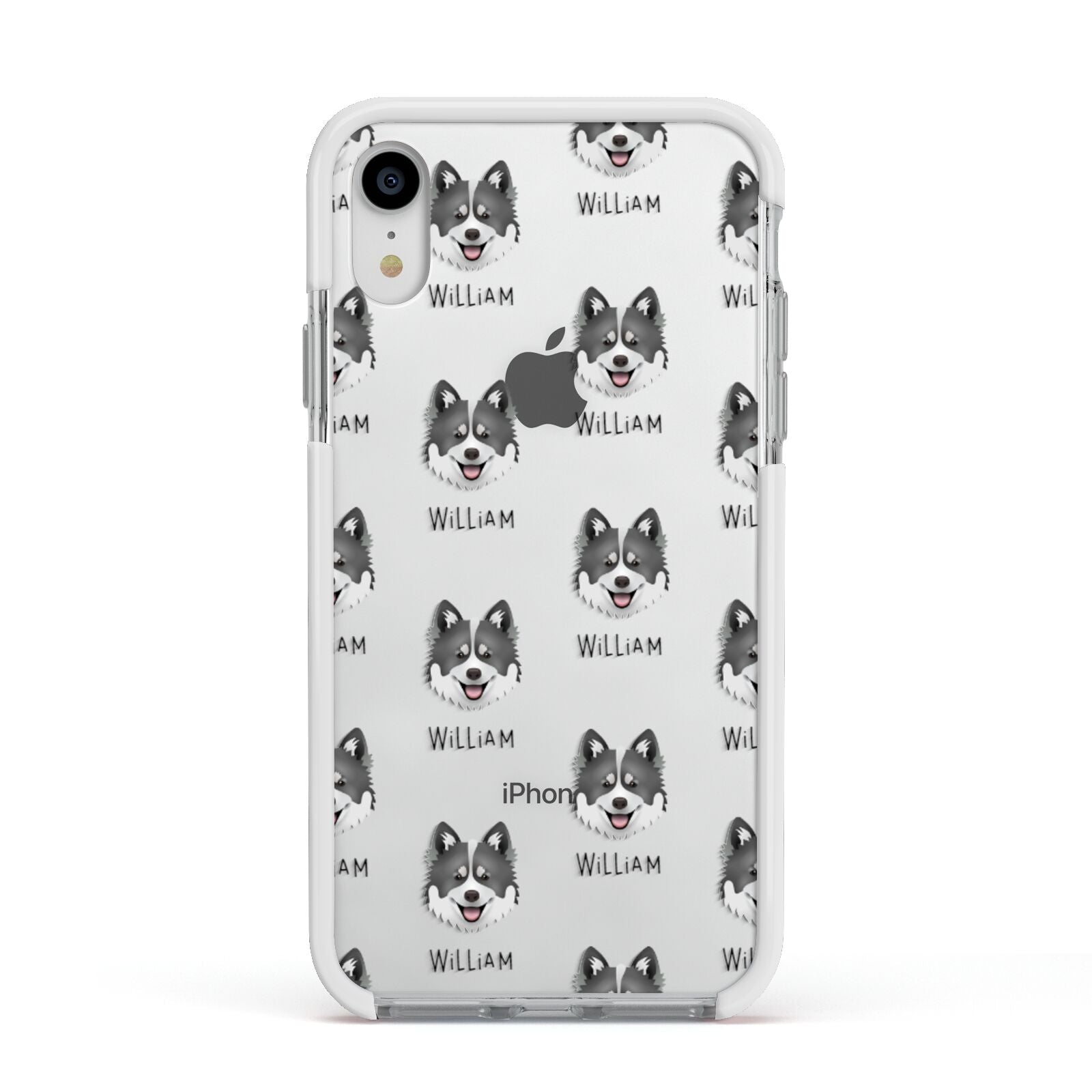 Canadian Eskimo Dog Icon with Name Apple iPhone XR Impact Case White Edge on Silver Phone