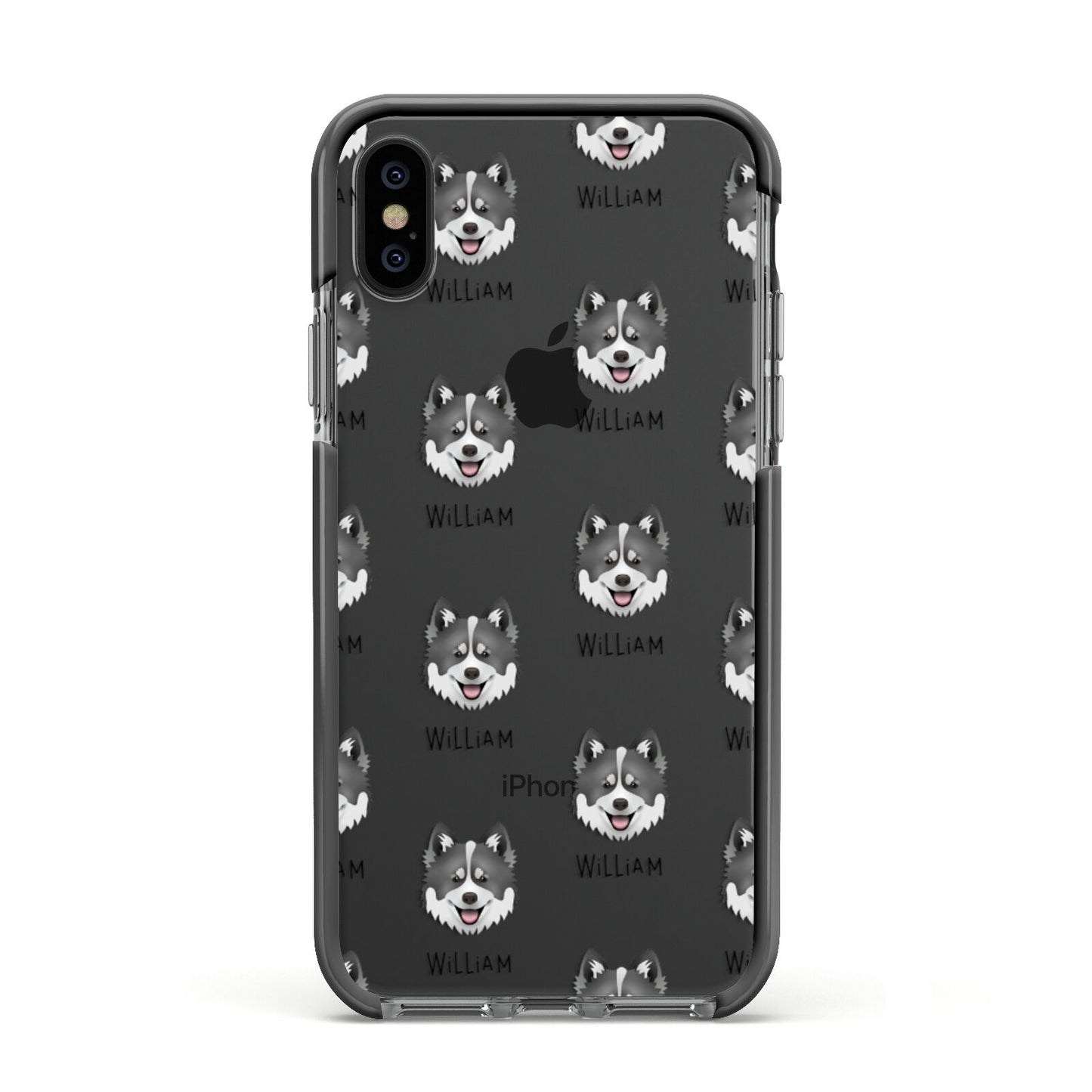 Canadian Eskimo Dog Icon with Name Apple iPhone Xs Impact Case Black Edge on Black Phone