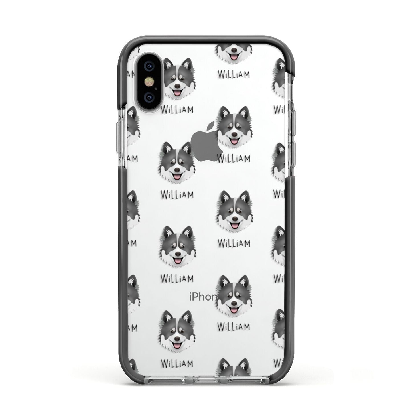 Canadian Eskimo Dog Icon with Name Apple iPhone Xs Impact Case Black Edge on Silver Phone