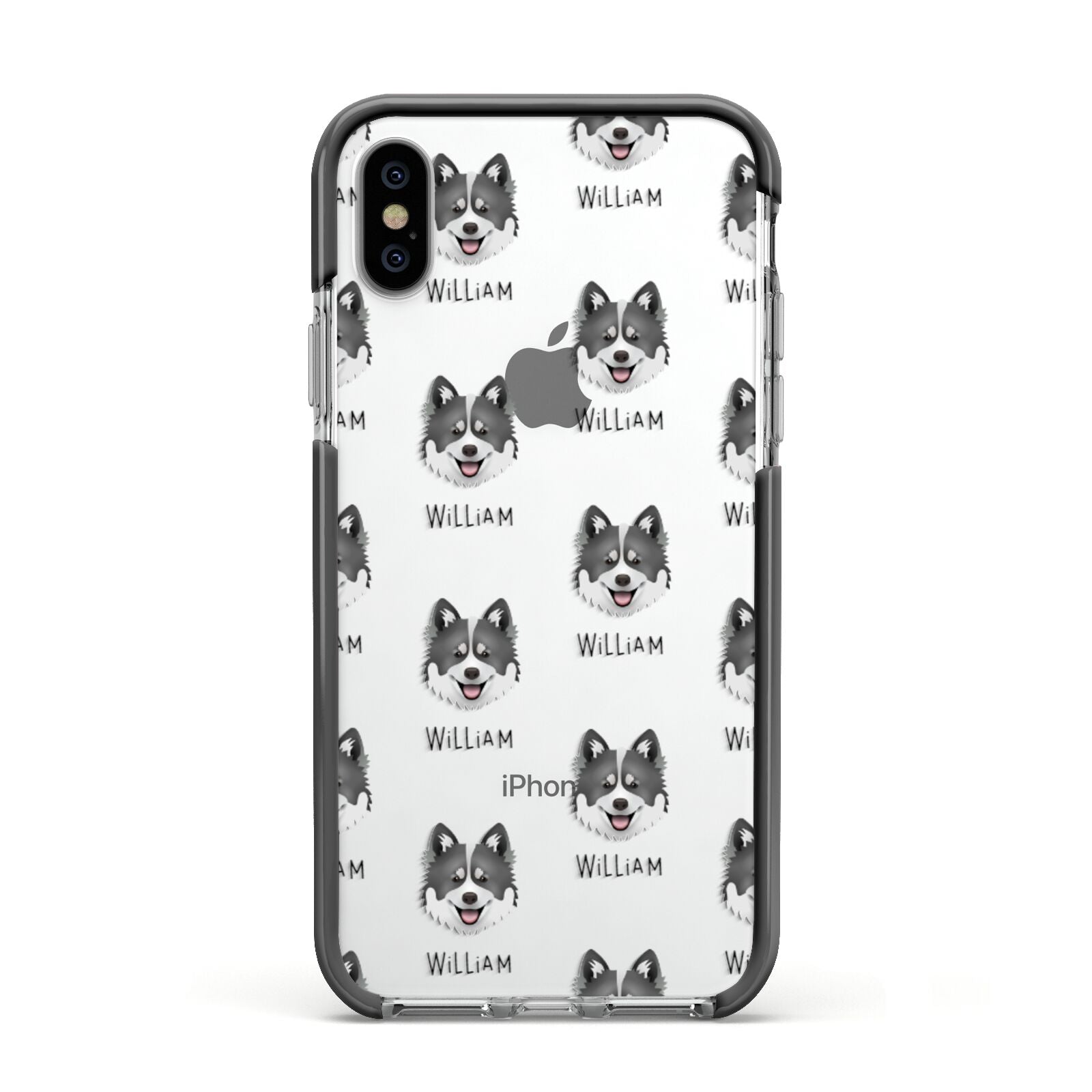 Canadian Eskimo Dog Icon with Name Apple iPhone Xs Impact Case Black Edge on Silver Phone