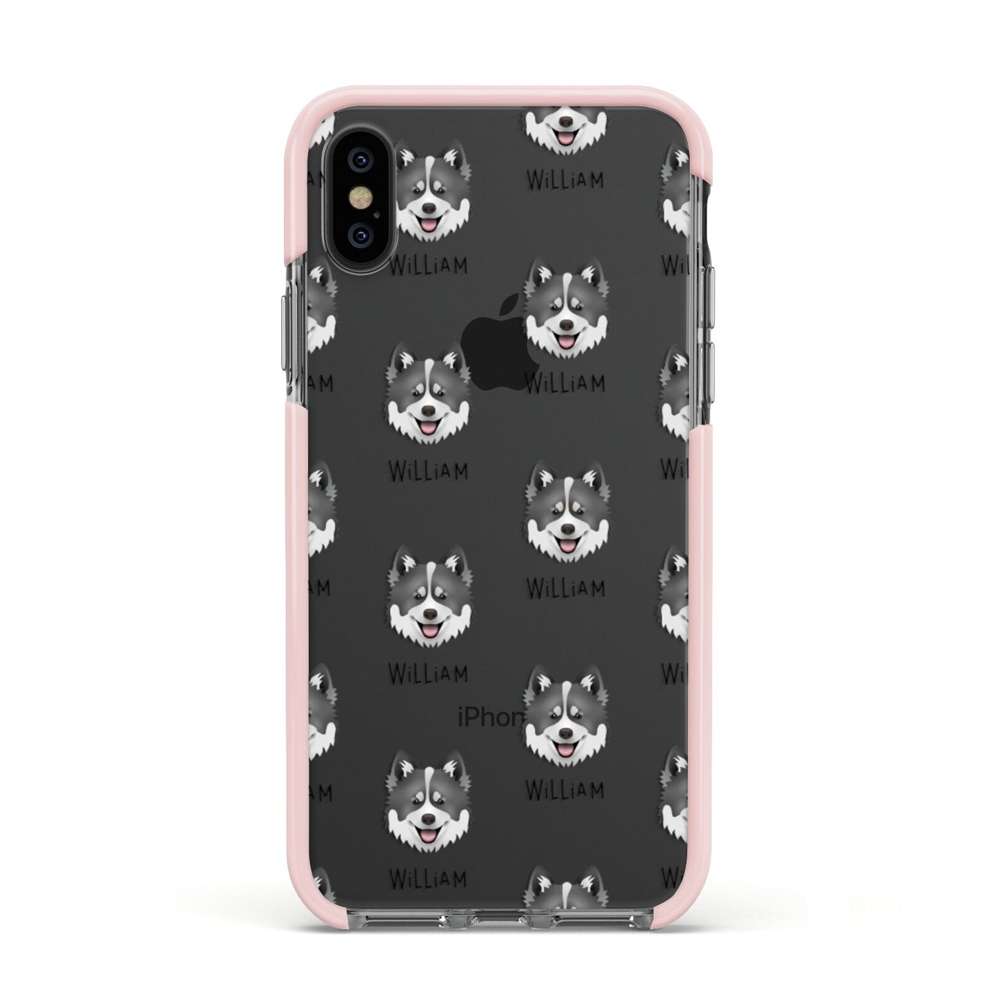 Canadian Eskimo Dog Icon with Name Apple iPhone Xs Impact Case Pink Edge on Black Phone