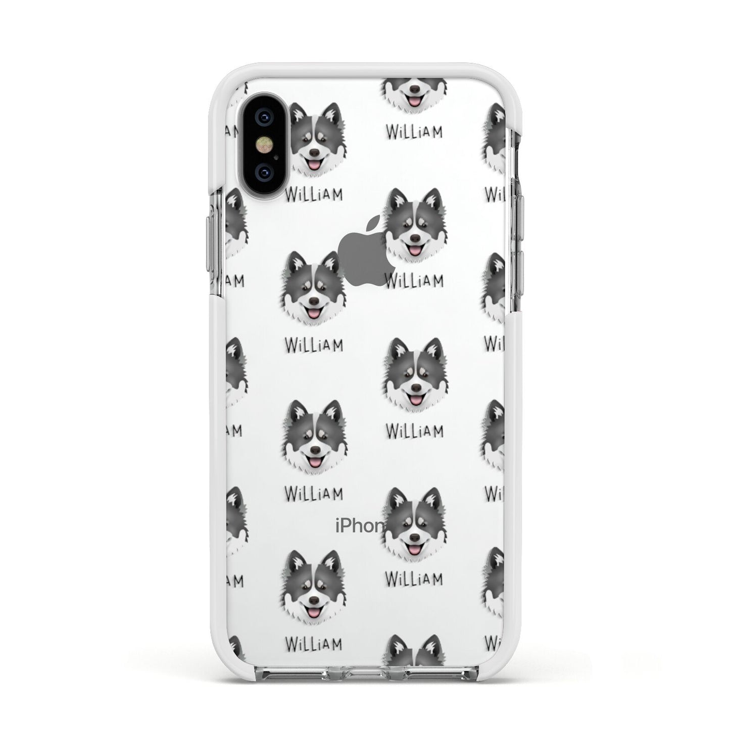 Canadian Eskimo Dog Icon with Name Apple iPhone Xs Impact Case White Edge on Silver Phone