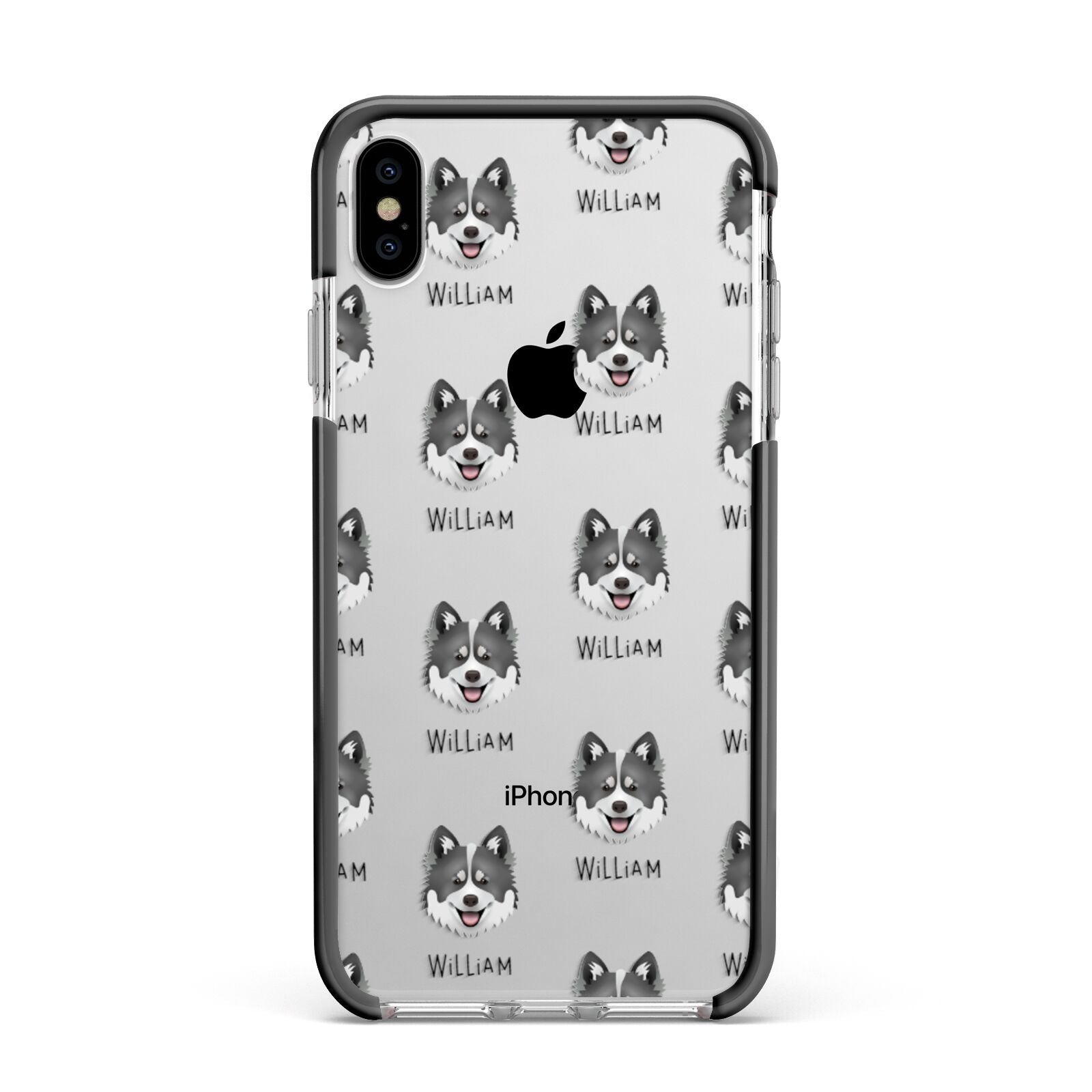 Canadian Eskimo Dog Icon with Name Apple iPhone Xs Max Impact Case Black Edge on Silver Phone