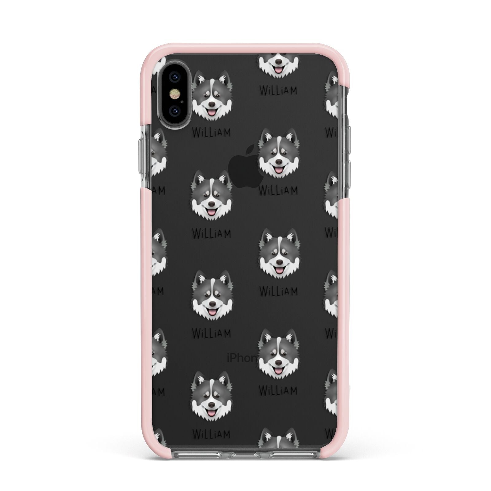 Canadian Eskimo Dog Icon with Name Apple iPhone Xs Max Impact Case Pink Edge on Black Phone