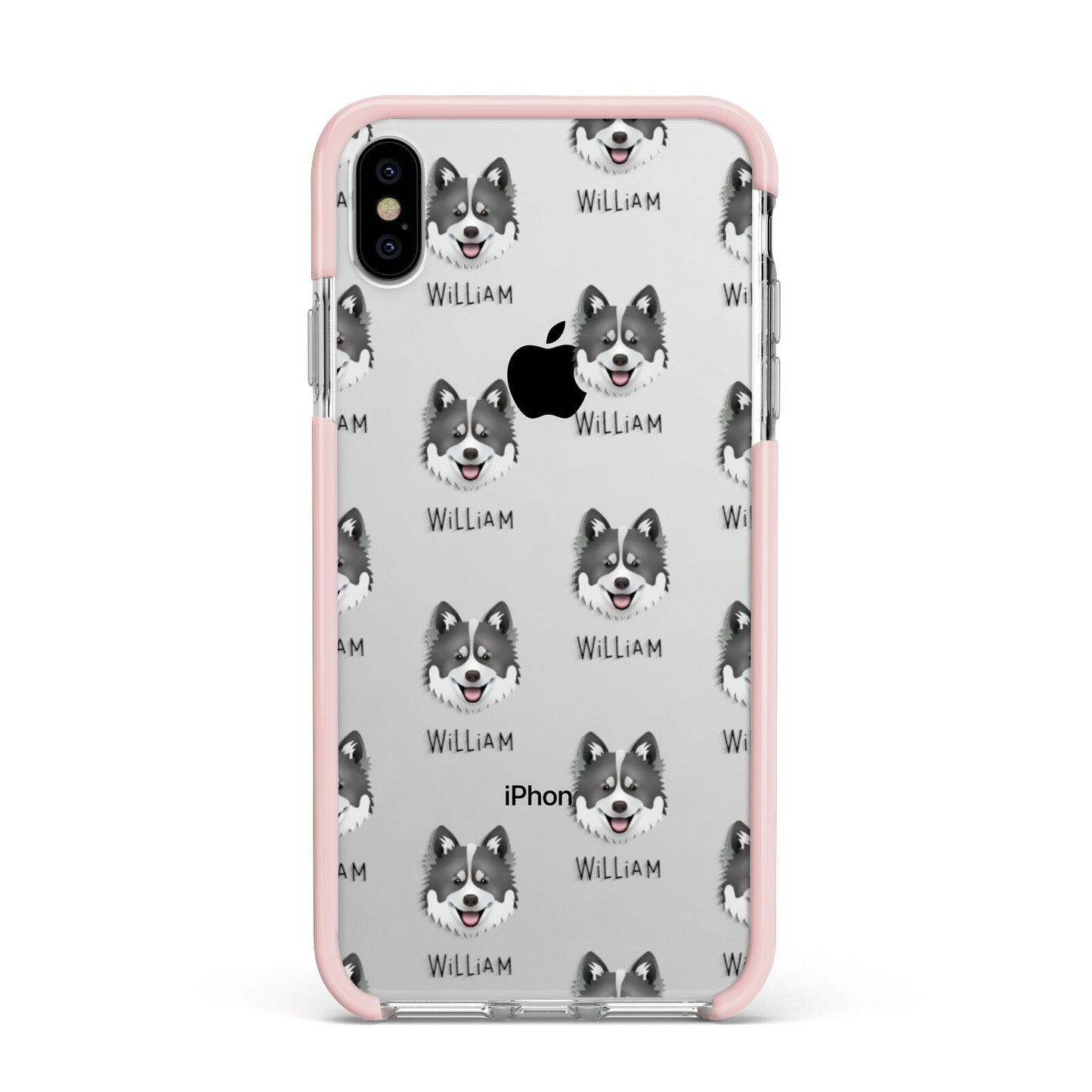 Canadian Eskimo Dog Icon with Name Apple iPhone Xs Max Impact Case Pink Edge on Silver Phone