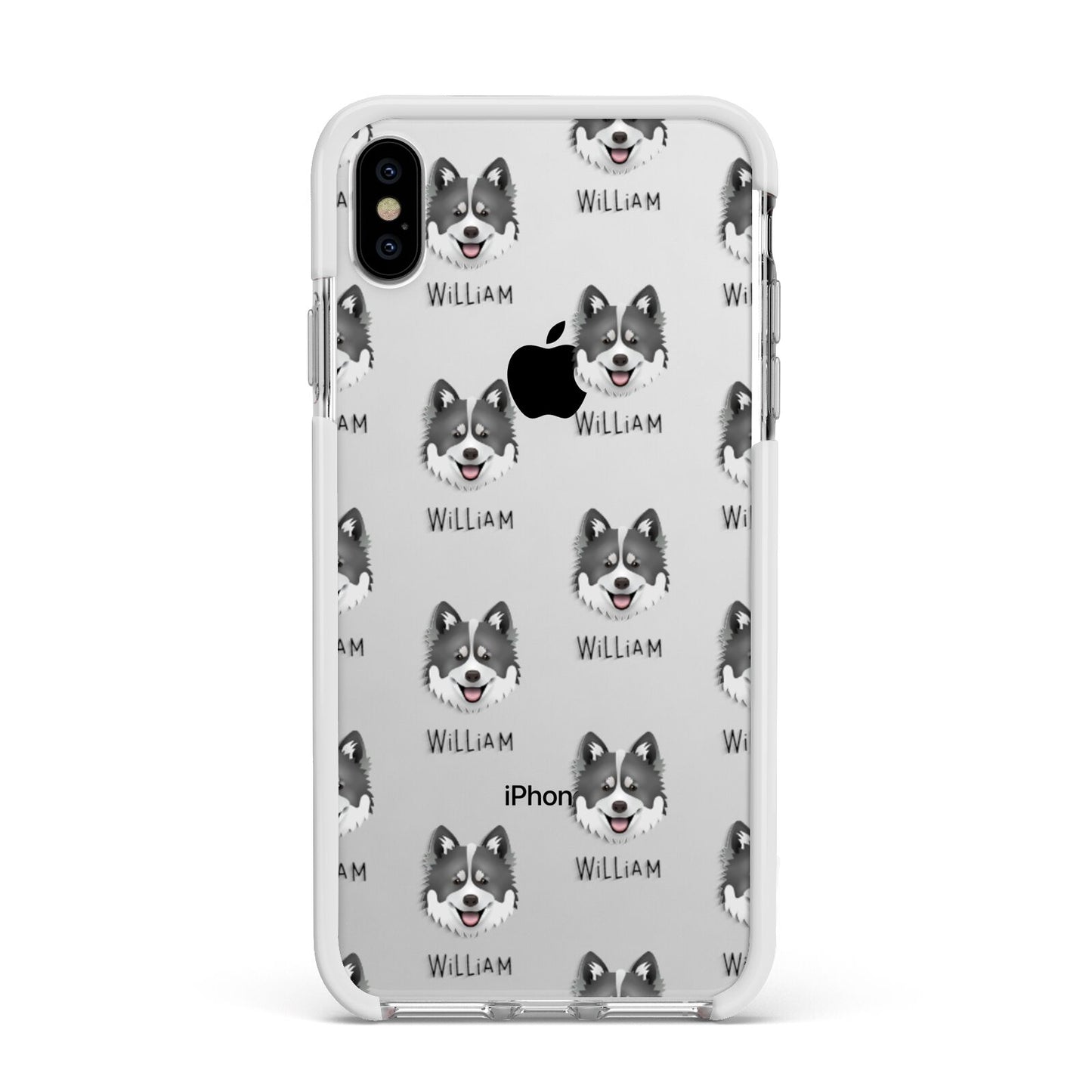 Canadian Eskimo Dog Icon with Name Apple iPhone Xs Max Impact Case White Edge on Silver Phone