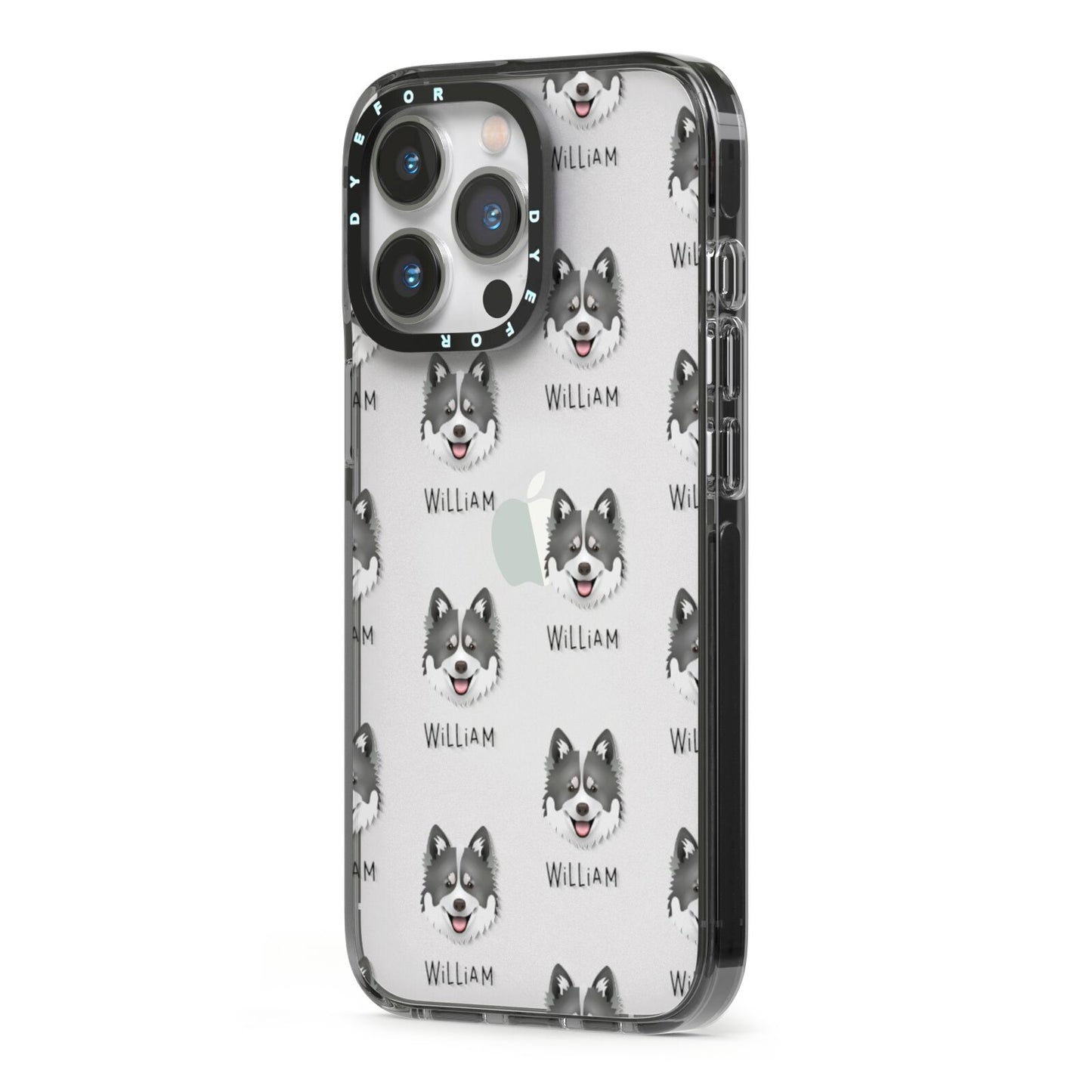 Canadian Eskimo Dog Icon with Name iPhone 13 Pro Black Impact Case Side Angle on Silver phone