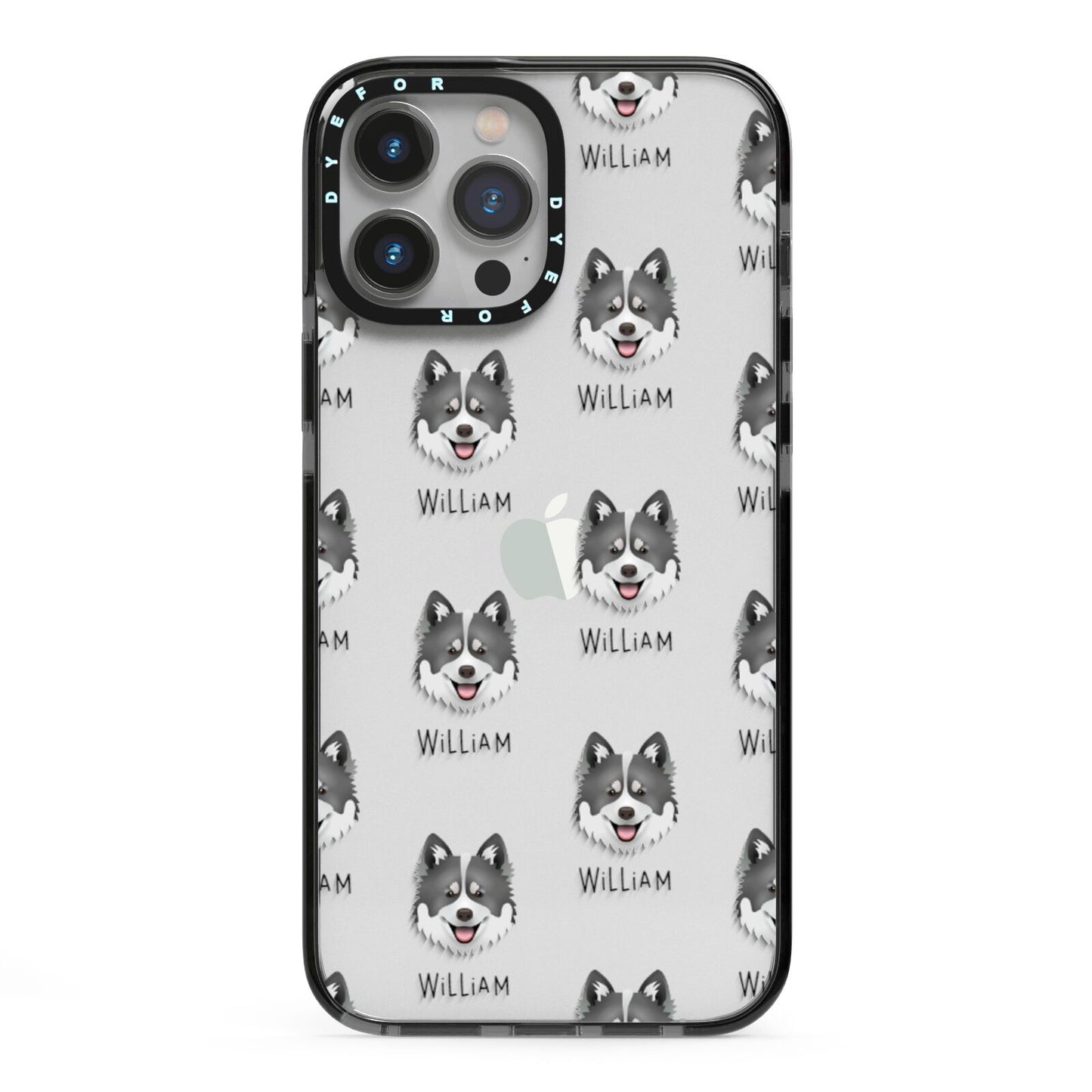 Canadian Eskimo Dog Icon with Name iPhone 13 Pro Max Black Impact Case on Silver phone