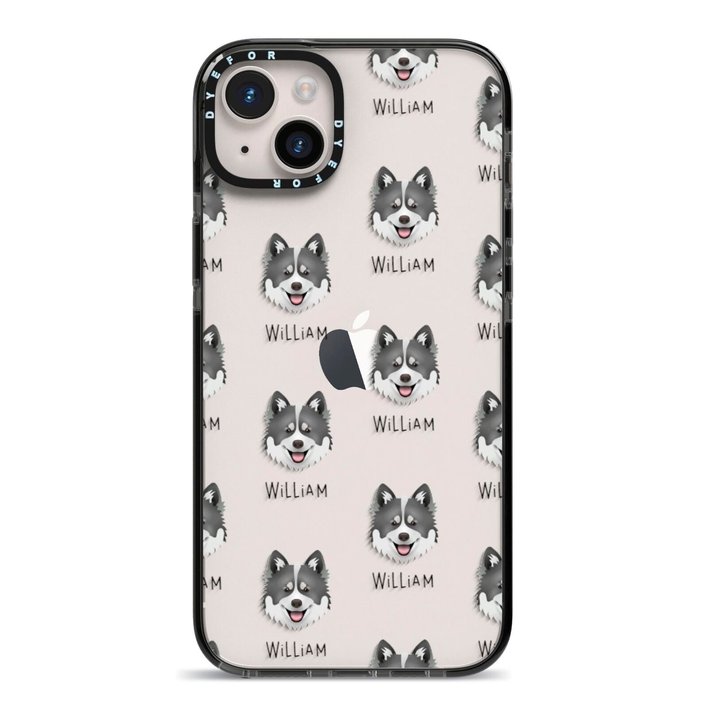Canadian Eskimo Dog Icon with Name iPhone 14 Plus Black Impact Case on Silver phone