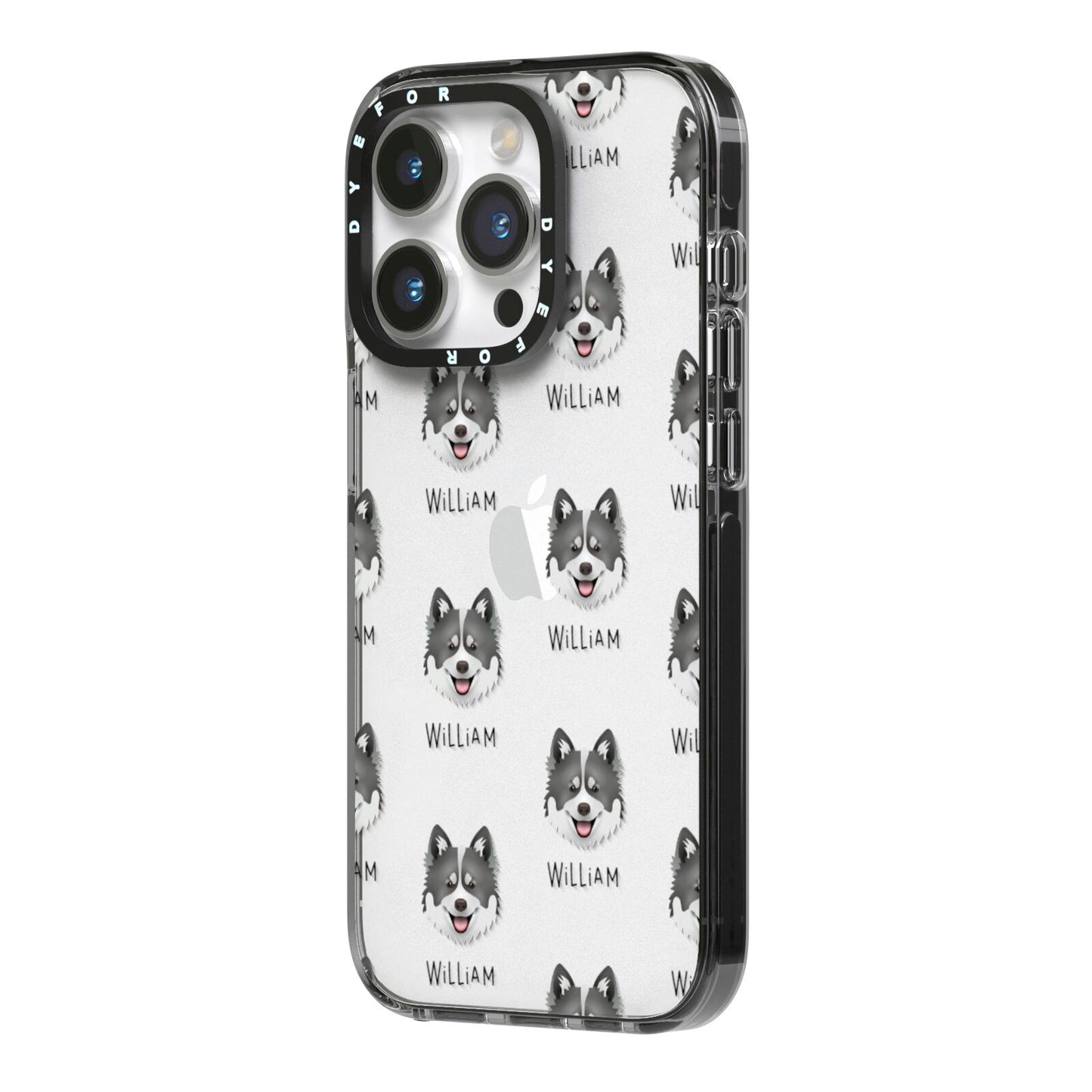 Canadian Eskimo Dog Icon with Name iPhone 14 Pro Black Impact Case Side Angle on Silver phone