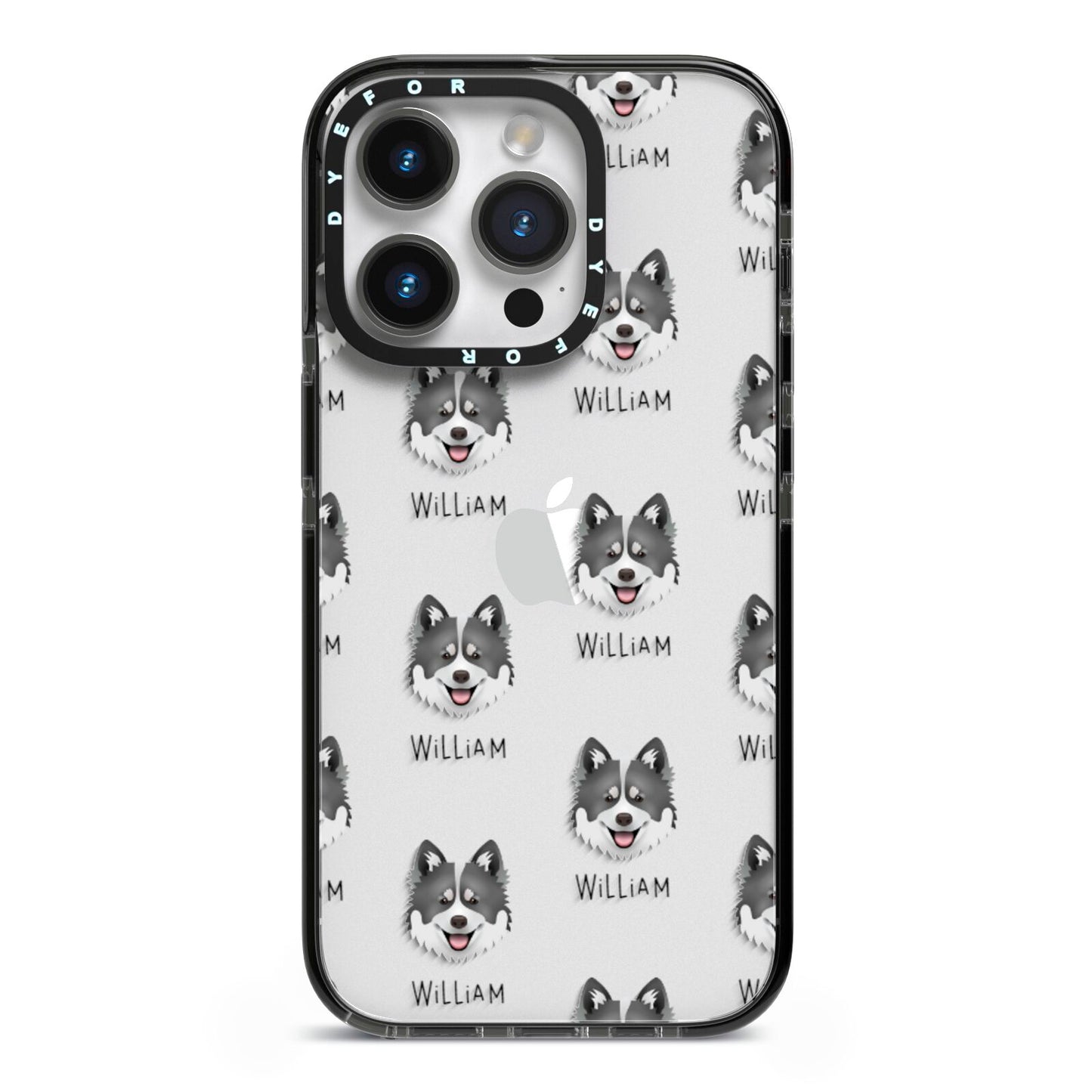 Canadian Eskimo Dog Icon with Name iPhone 14 Pro Black Impact Case on Silver phone