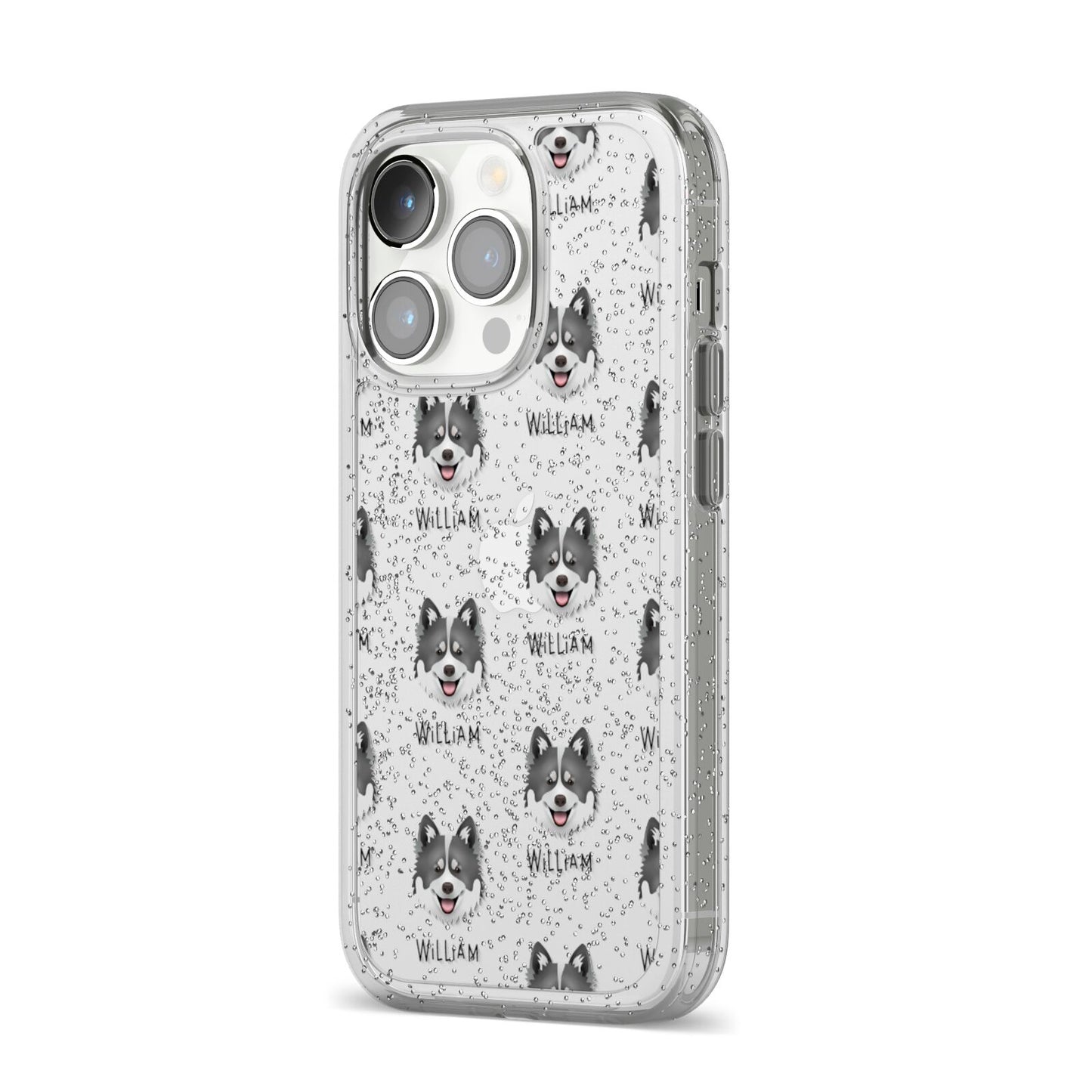 Canadian Eskimo Dog Icon with Name iPhone 14 Pro Glitter Tough Case Silver Angled Image