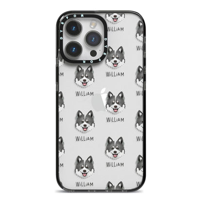 Canadian Eskimo Dog Icon with Name iPhone 14 Pro Max Black Impact Case on Silver phone