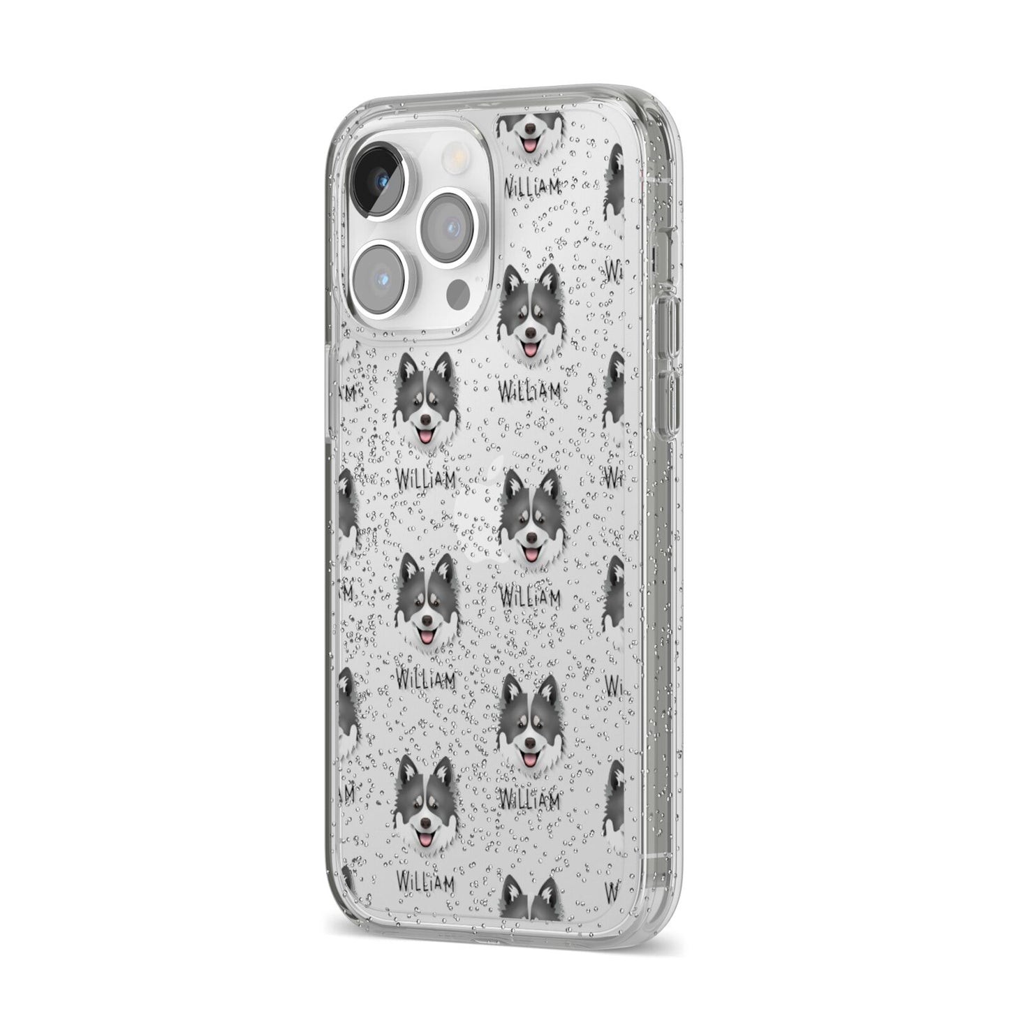 Canadian Eskimo Dog Icon with Name iPhone 14 Pro Max Glitter Tough Case Silver Angled Image