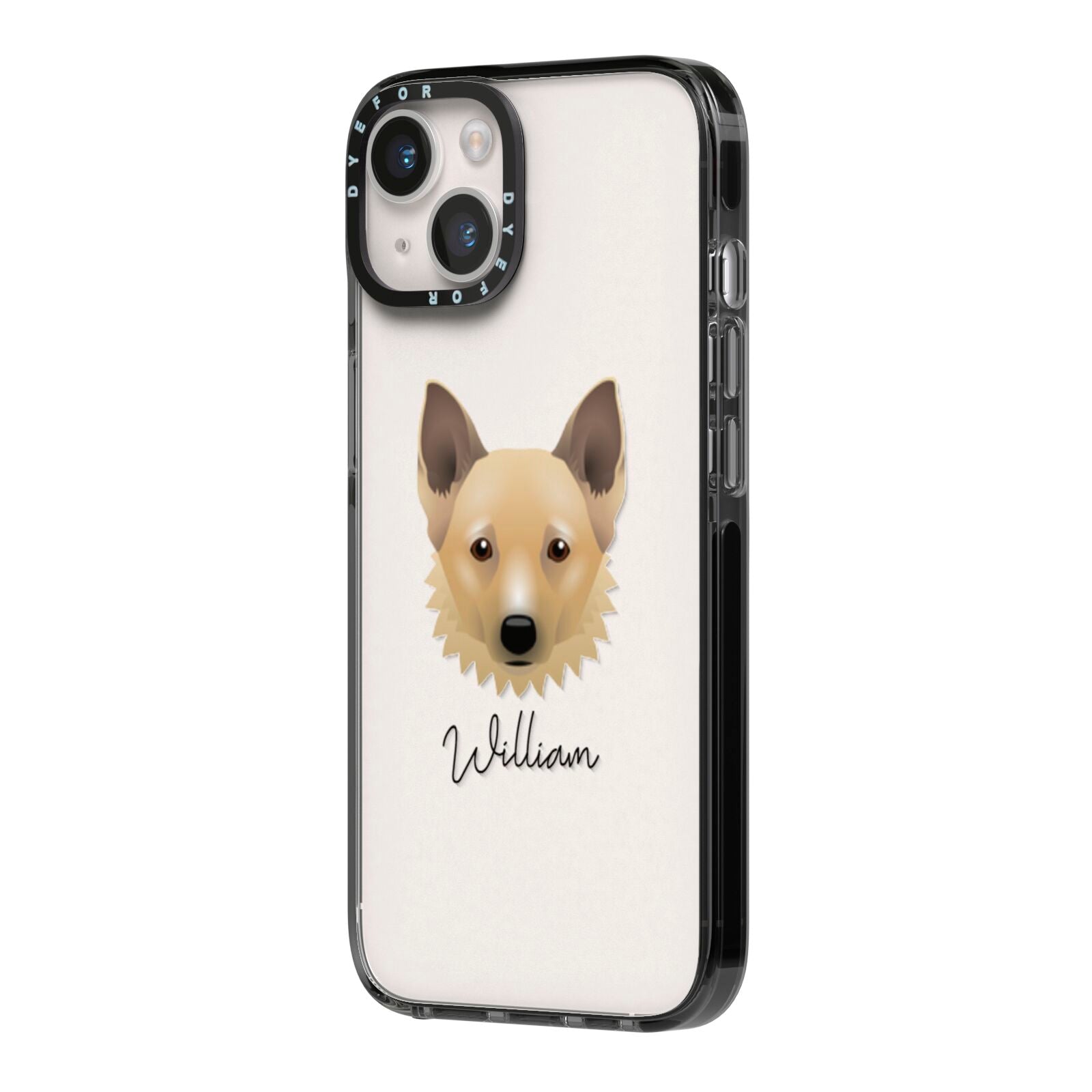 Canadian Eskimo Dog Personalised iPhone 14 Black Impact Case Side Angle on Silver phone